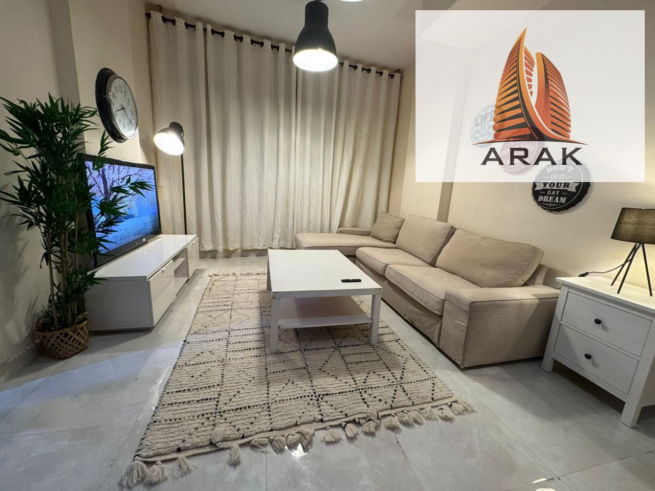 Now available for monthly rent, a one-bedroom apartment with a direct sea view of Ajman Marina