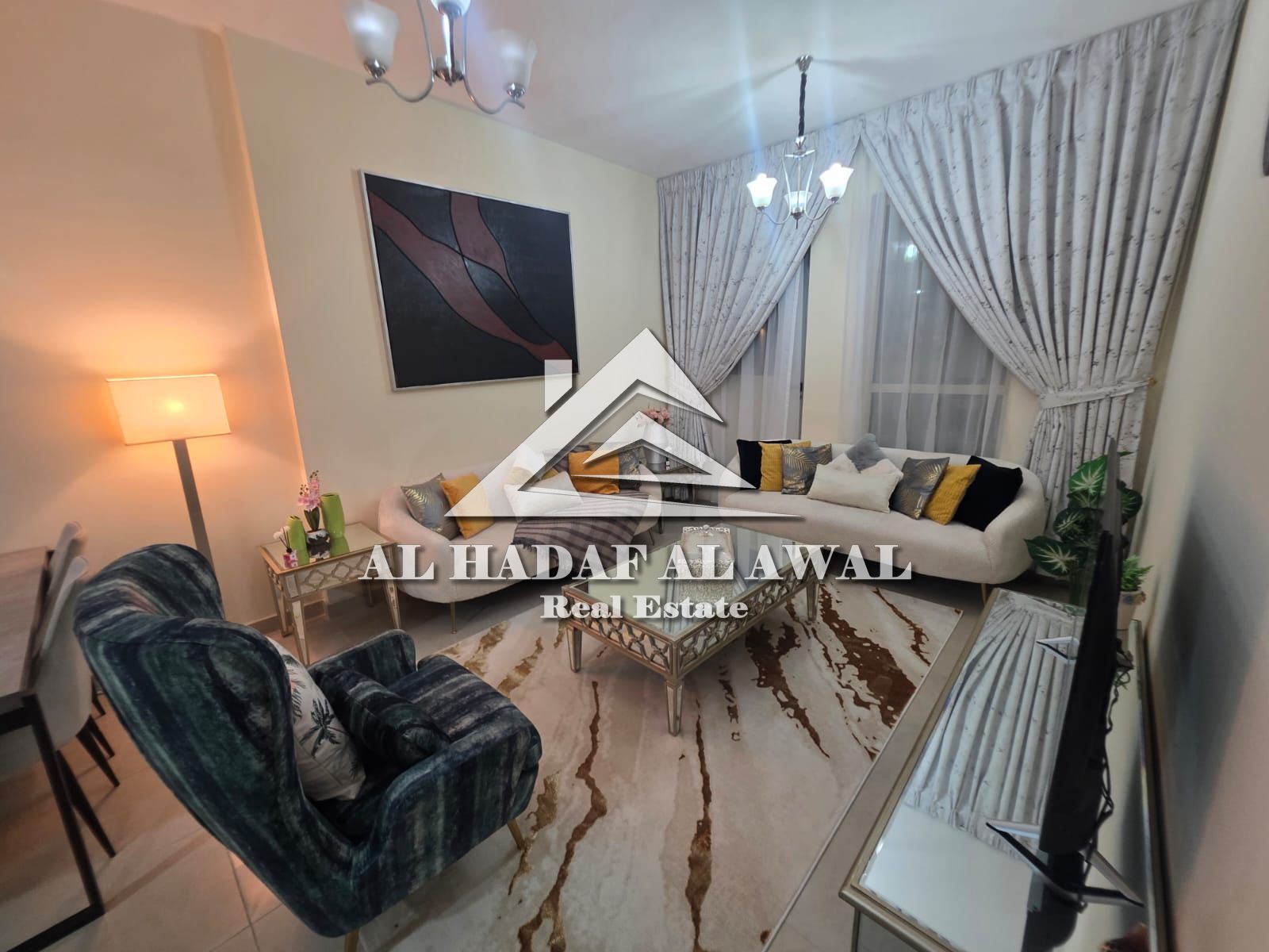 Sharjah, Al Khan area, opposite Al Tarboush Restaurant. Two bedrooms, a living room, two bathrooms, large area. Rent 6000 dirhams with internet only.