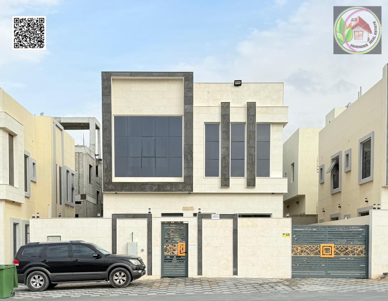 Luxury two-story villa for sale – Al Helio 2 area, Ajman. Includes registration and ownership fees, freehold ownership for all nationalities.