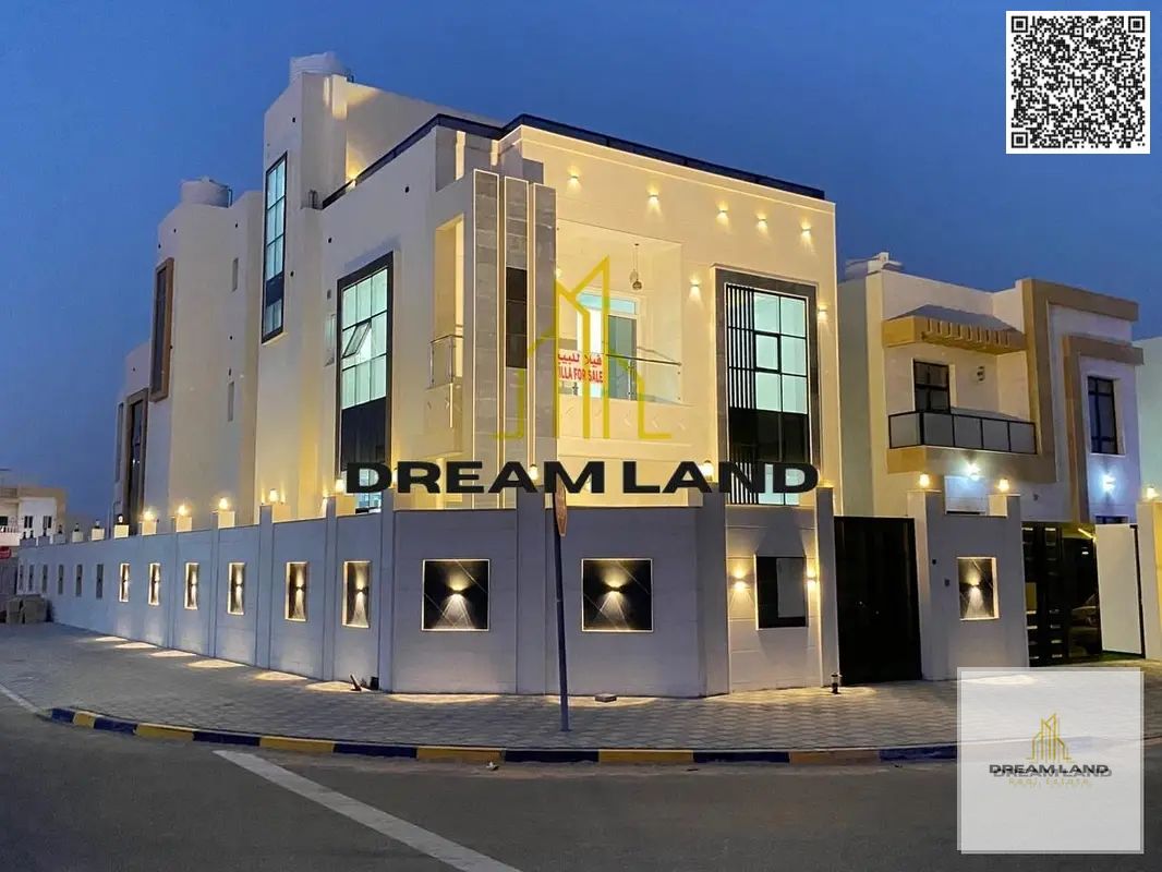 Luxury corner villa for sale in Al Zahia - Ajman. A rare opportunity to own a distinctive corner villa with elegant architectural design and luxurious