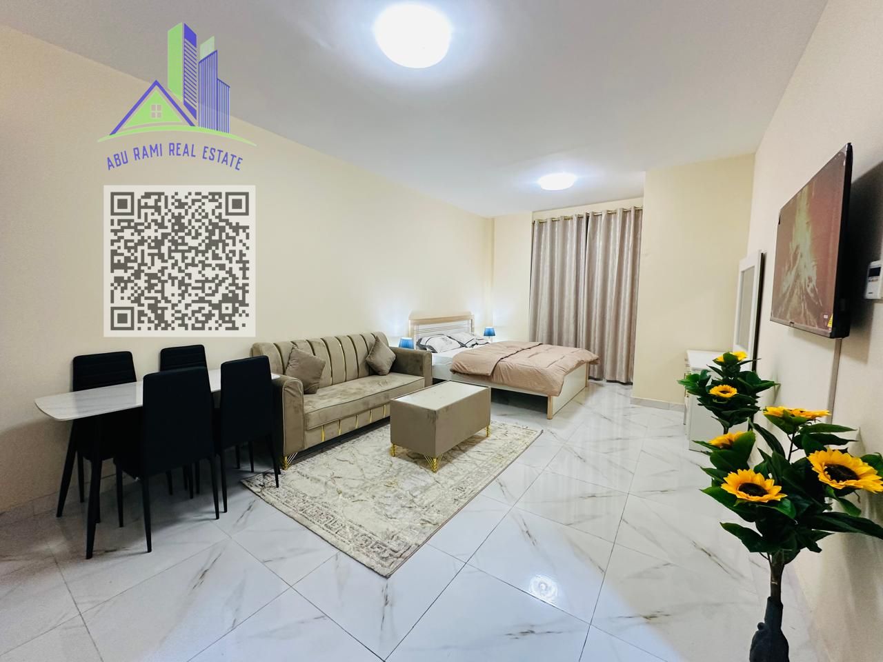 available Now studio for rent in cornish ajman new furniture including bills