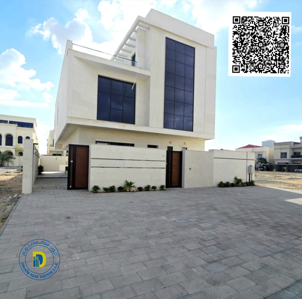 Luxury villa for sale in Al-Aliya area, 6 bedrooms, majlis, 2 living rooms, maid's room, electricity, water, and air conditioning included.