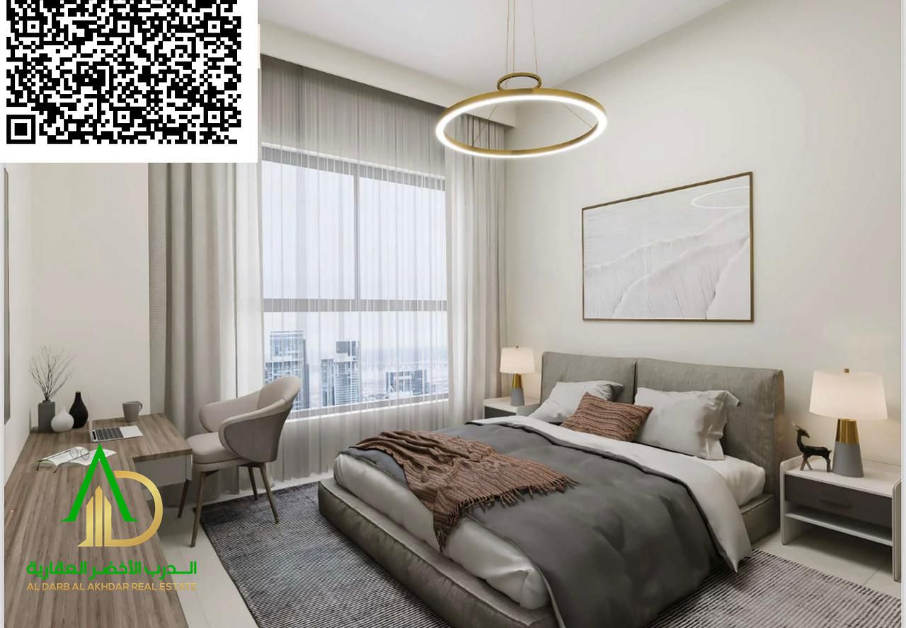 Ajman, Al Mina Street, one-bedroom apartment with a living room for sale, with an open view, super deluxe finish, in a lively area close to all servic