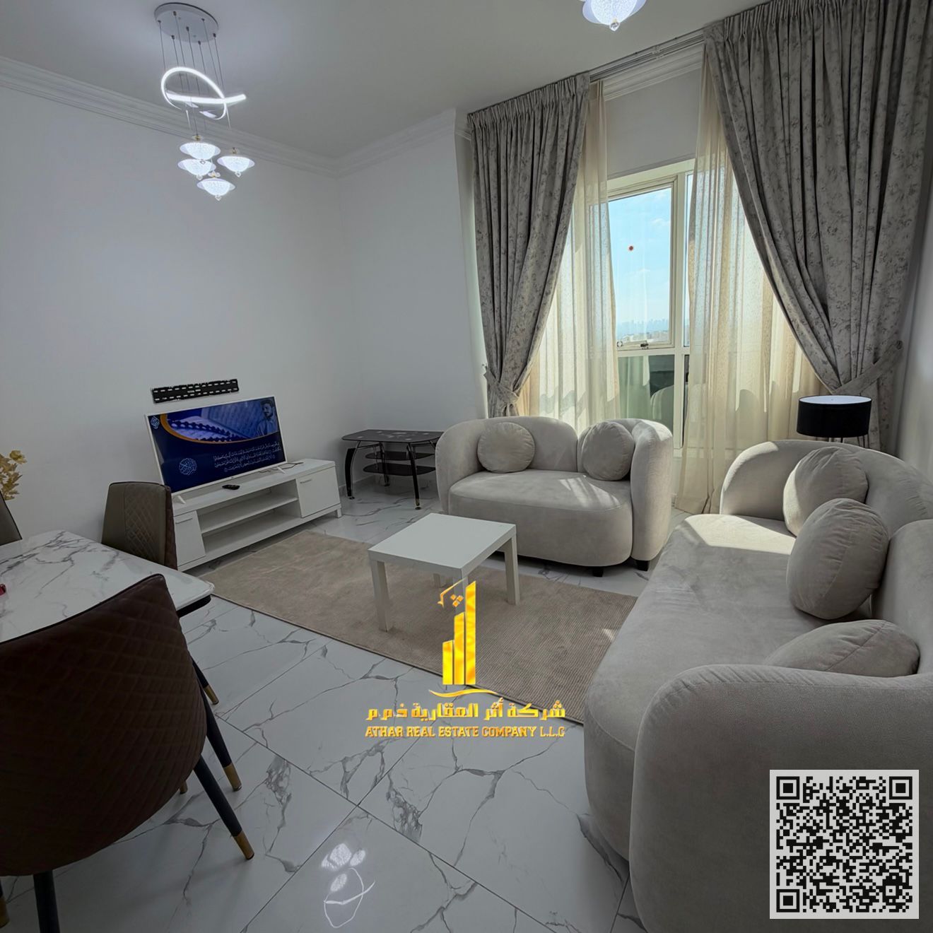 Fully furnished one-bedroom apartment with a hall, with open view, including all services, with a gym, swimming pool, and private parking.