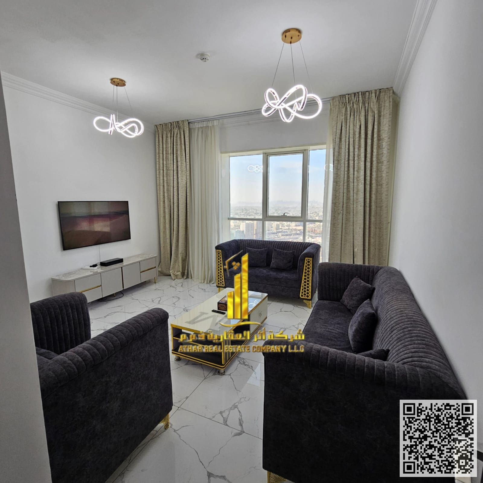 Furnished one-bedroom apartment for monthly rent in Ajman, Al Rashidiya - Oasis Towers Includes bills and internet, with gym, swimming pool, and