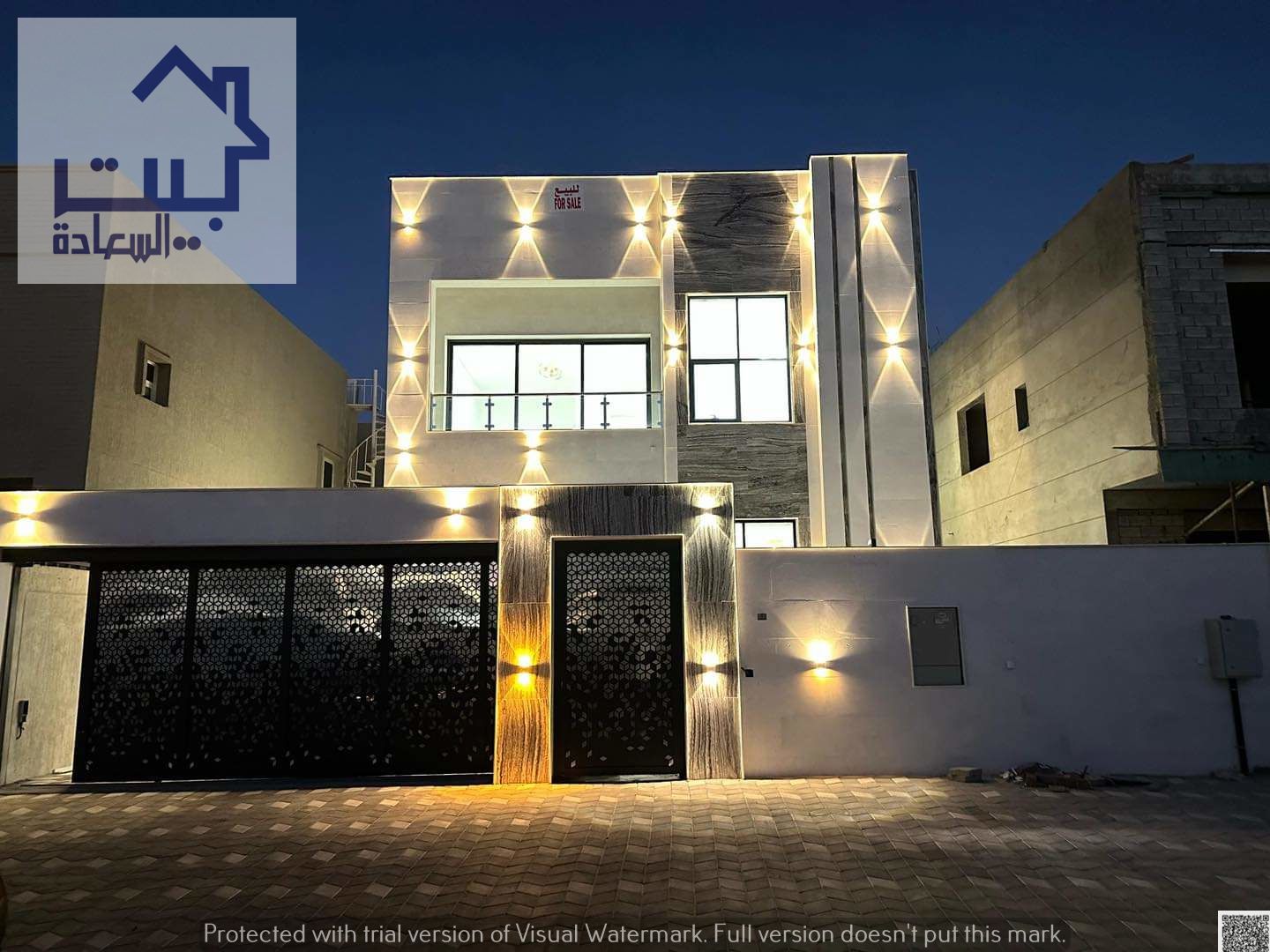 For sale: Villa with 3 bedrooms, living room, majlis, maid's room, and swimming pool in Al Zahia. Includes water, electricity, and air conditioning.
