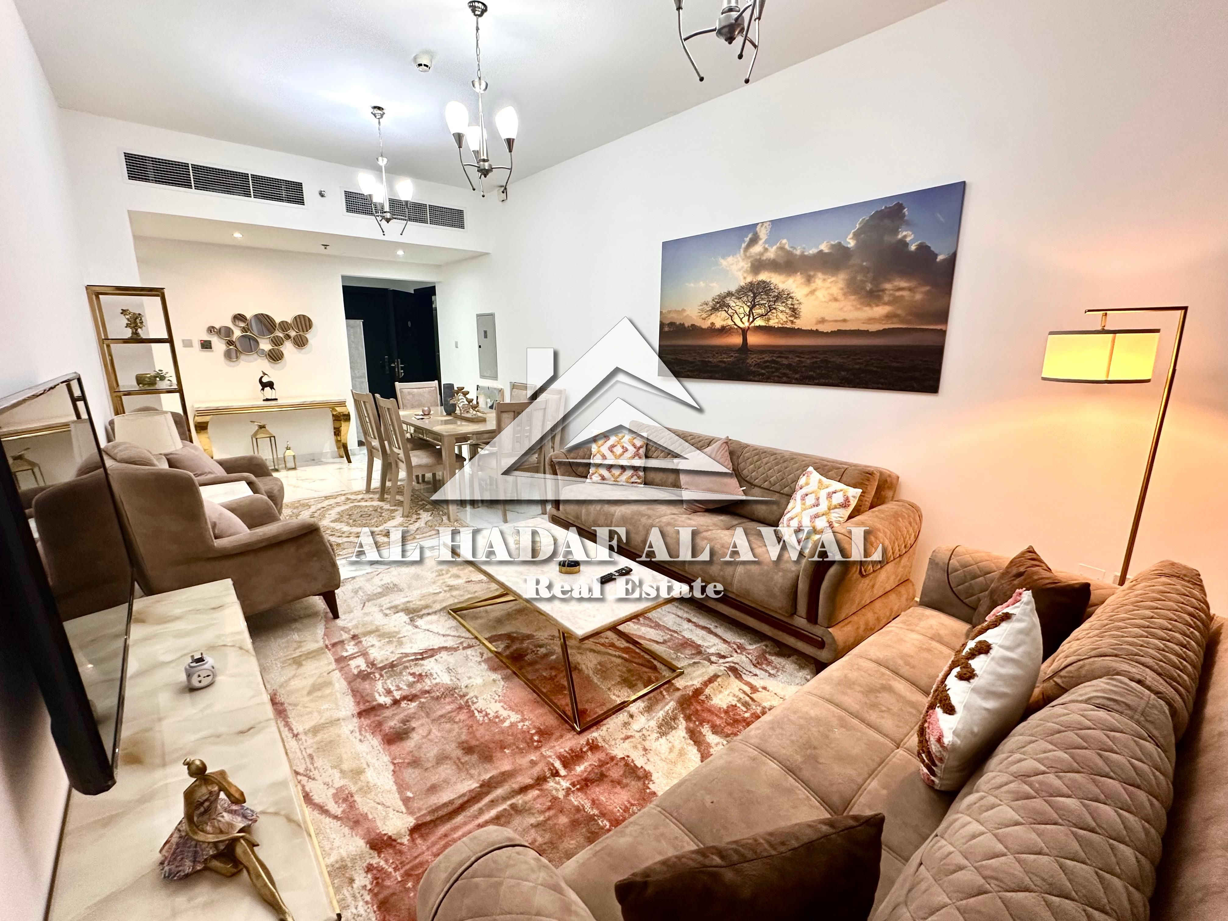 Muwailih Commercial: Two bedrooms, a living room, three bathrooms, and a balcony. Both bedrooms are master . Rent: 6700 . Security deposit: 1000