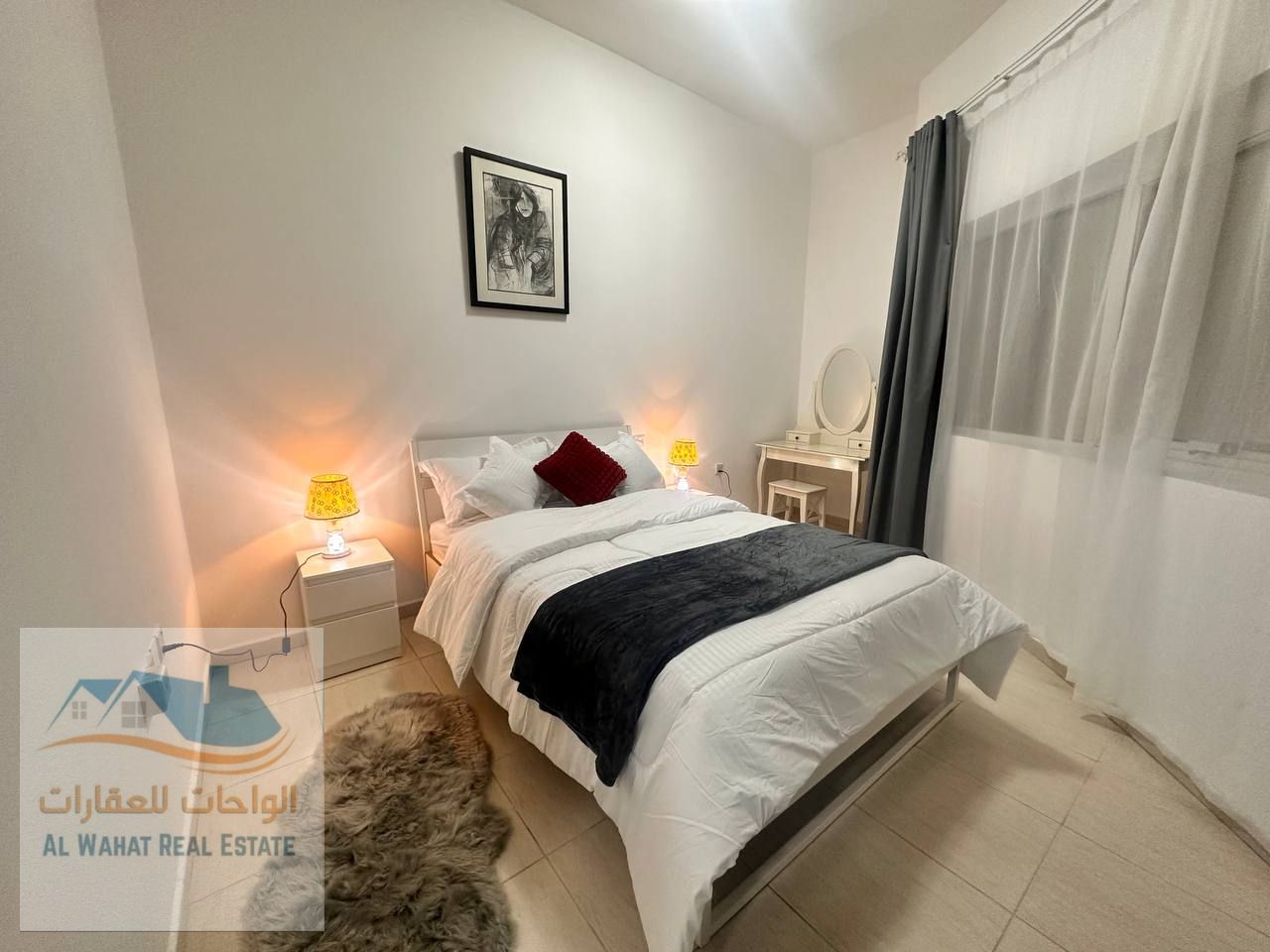 Luxury apartment, second occupancy, one bedroom, living room with balcony, for monthly rent in Ajman, Al Jurf 2. Fully furnished, at a special price!