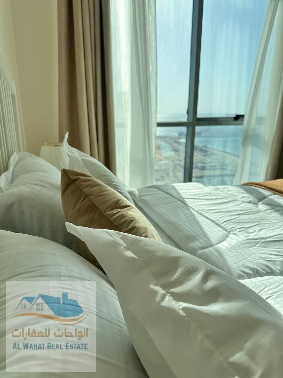 A luxurious one-bedroom apartment with a stunning open view. The apartment is fully furnished with brand new, high-end furniture and features a fully