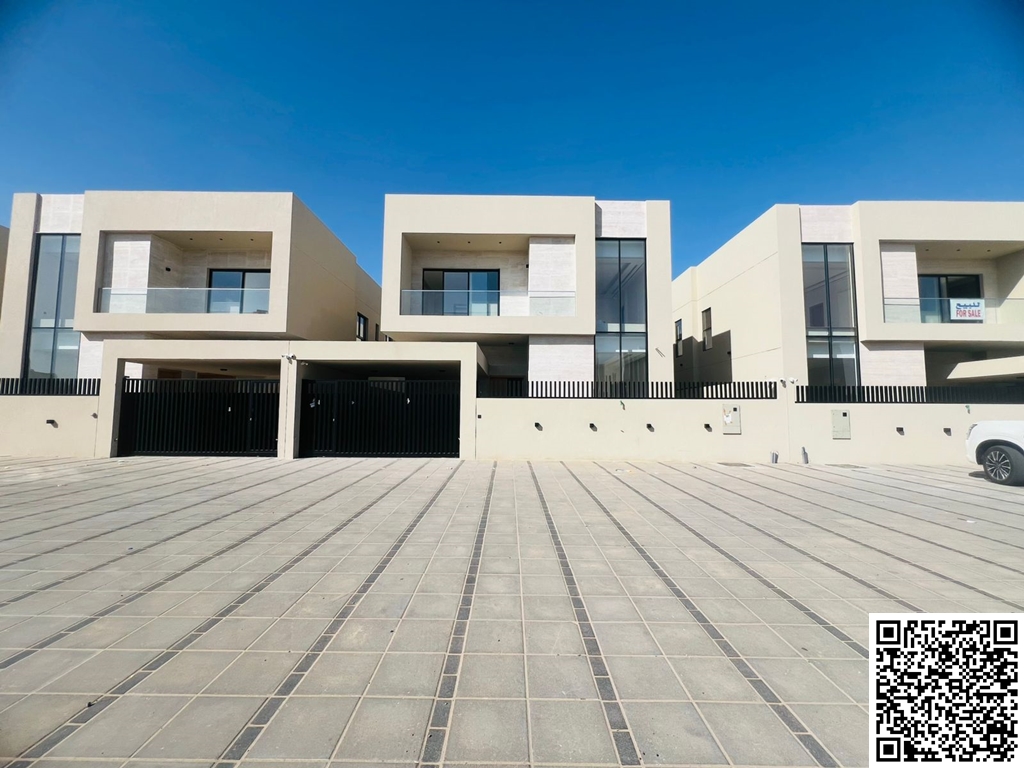 Modern villa in Al Zahiyah area – Ajman. Excellent location on a main street. Two floors with a large front setback and swimming pool. Land area: 3014