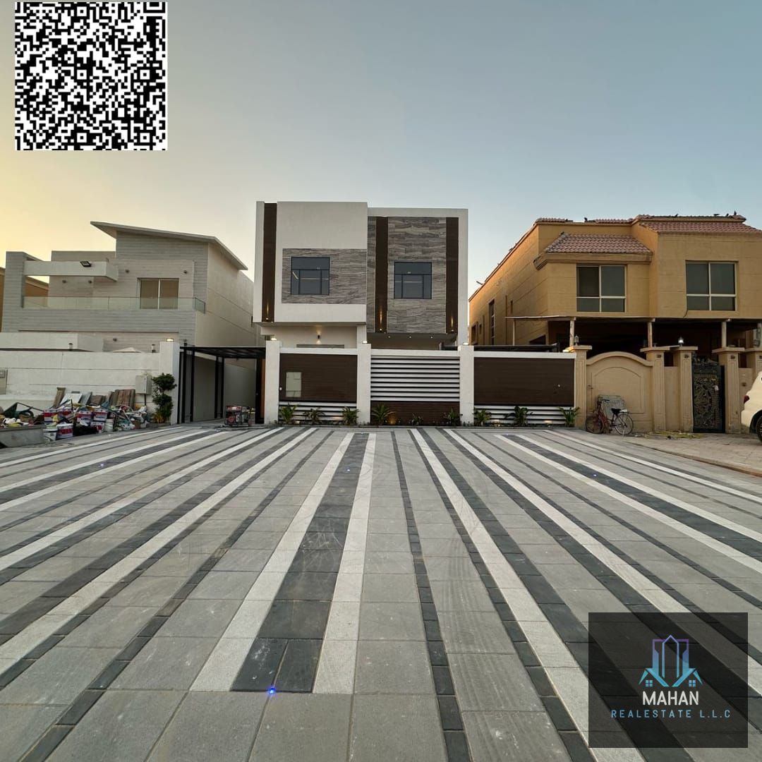 New villa Available For Sale location Ajman al mowhait 1 and big parking 6 master Bedroom Hall Majlis 1 Kitchen Maid Room Dining Room Land Area