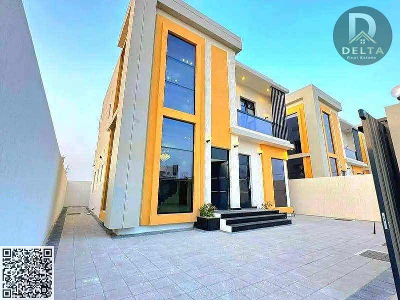 A modern villa for sale in Al Zahia area, featuring a stunning interior design with three master bedrooms and both internal and external setbacks, pro