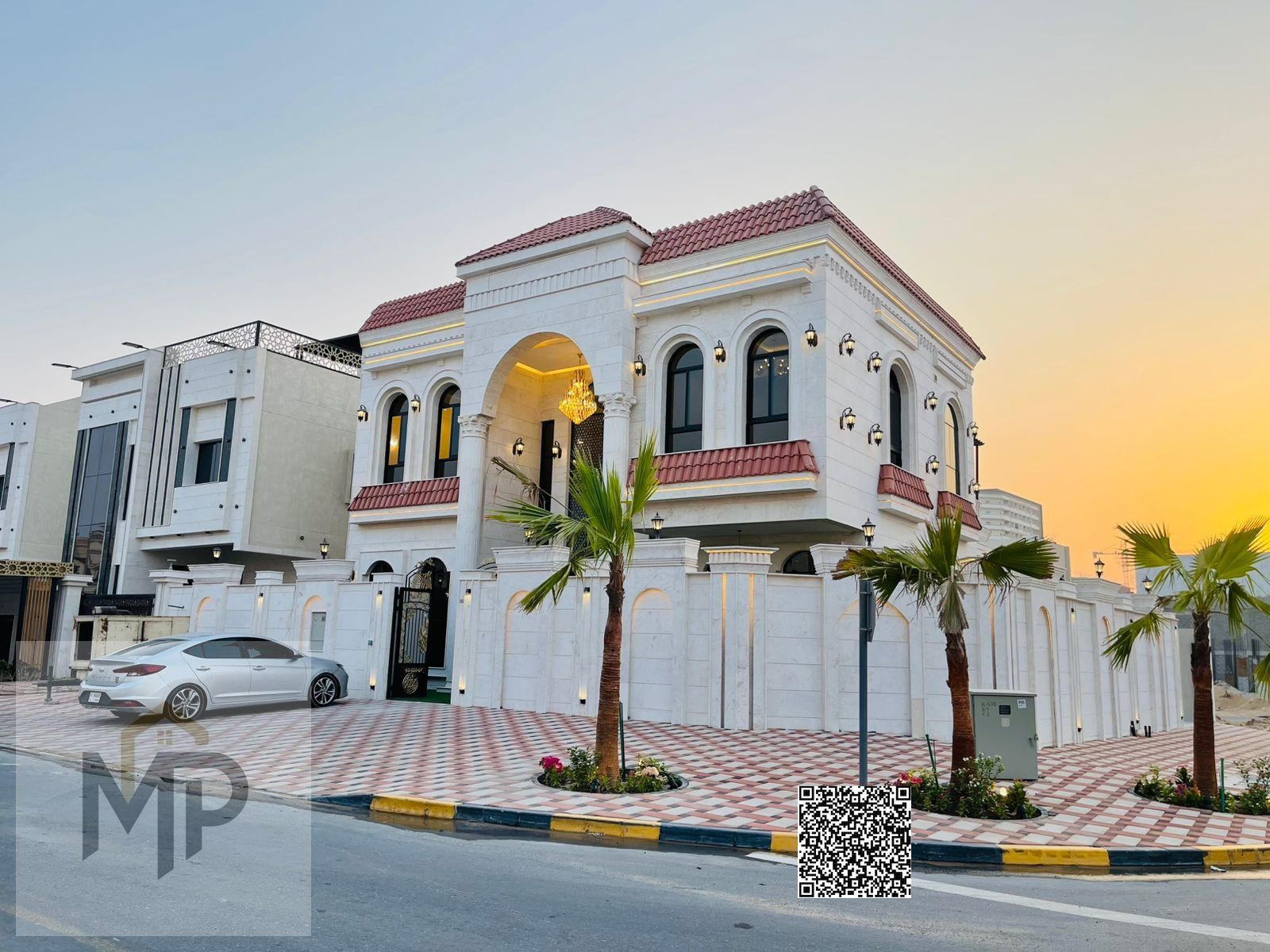 Own a small palace for sale on a corner plot with two street frontages, ready to move in and close to all services, with luxurious designs.