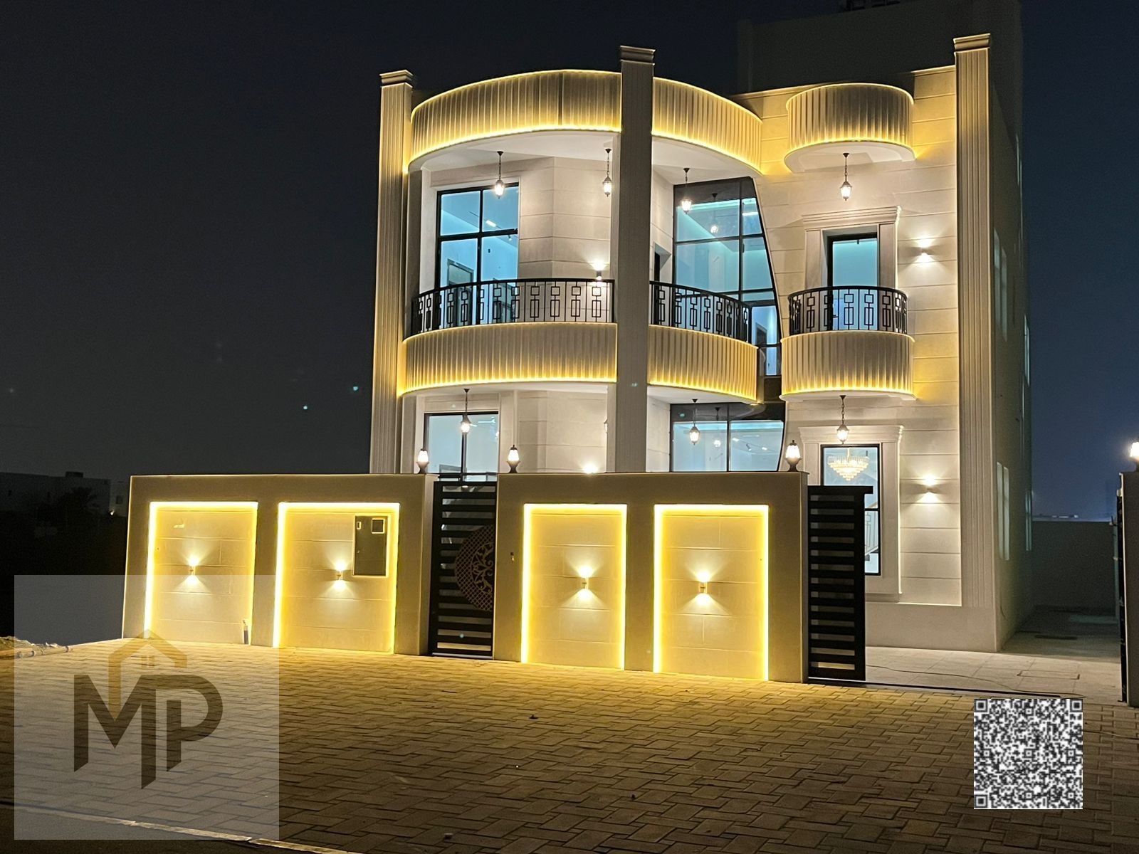 Luxury villa for sale with a distinctive modern design on Sheikh Mohammed Bin Zayed Road. Ground floor, first floor, and roof. Price includes registra