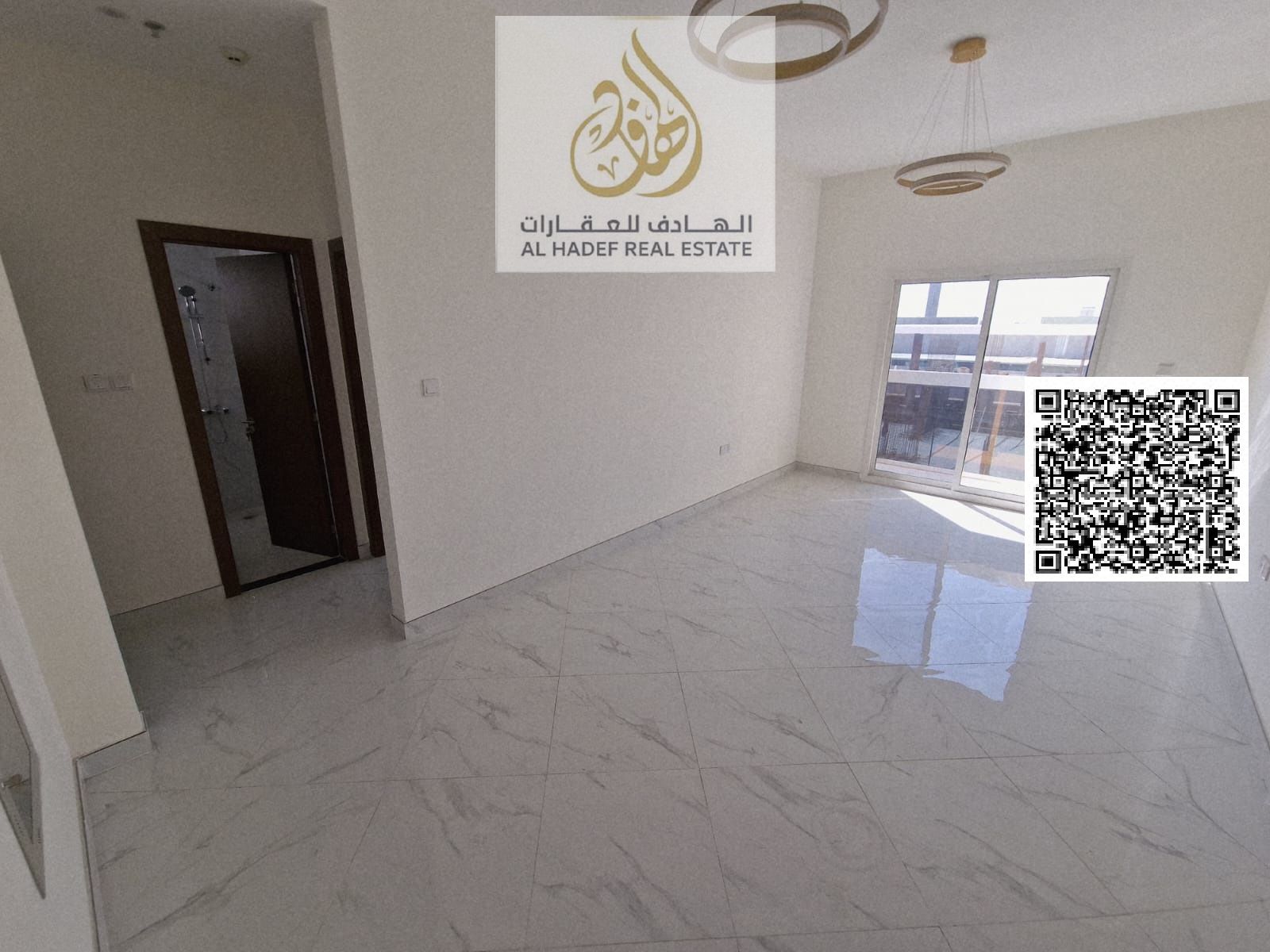 For rent in Ajman, first occupancy, one bedroom and living room with 2 bathrooms and balcony in Al Nuaimiya on Al Ittihad Street next to D2D and Gift