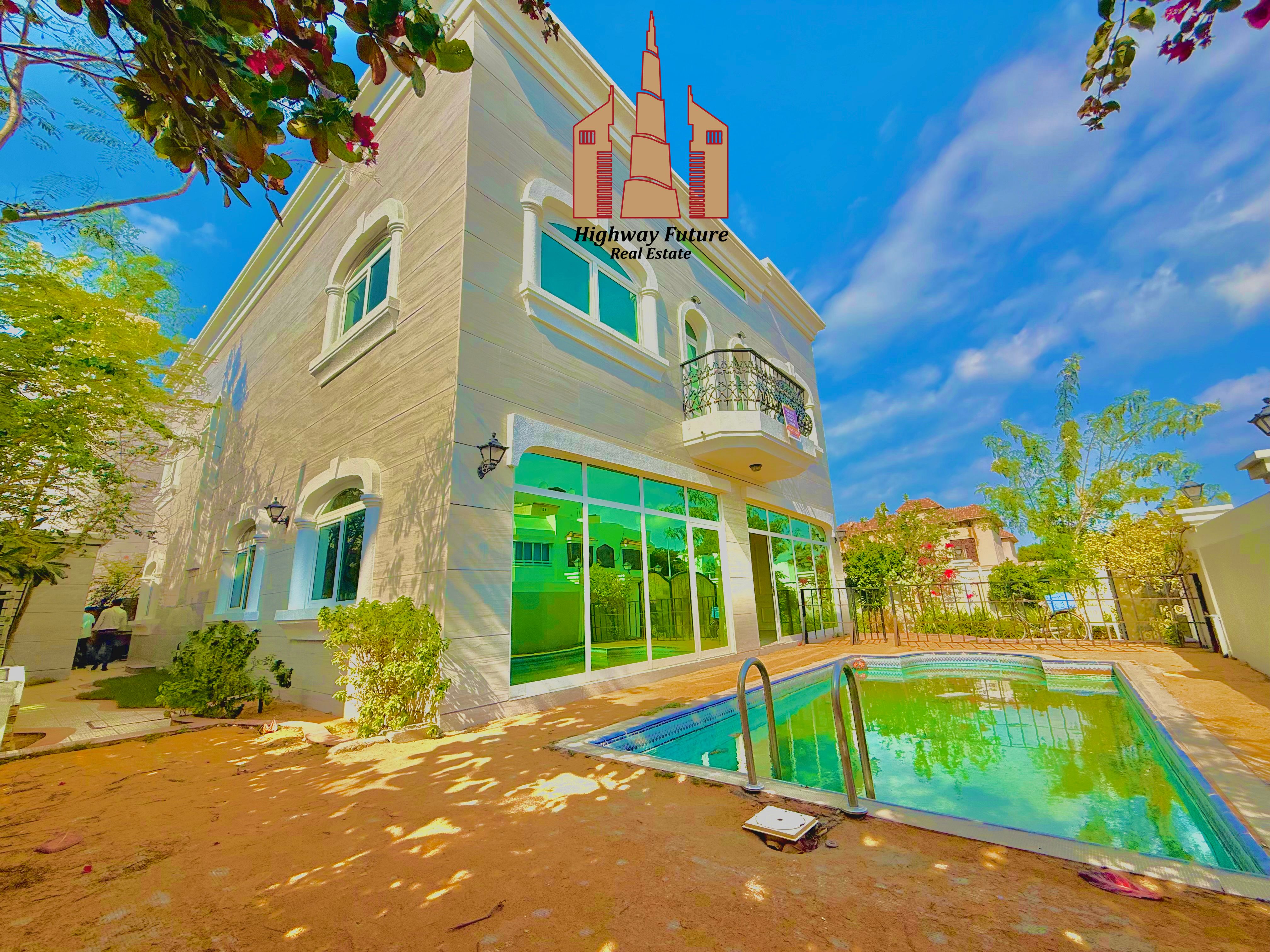 Like-new luxury 4-BR villa featuring a private pool, maid’s room, lush garden, and two elegant living halls — available for just 195K