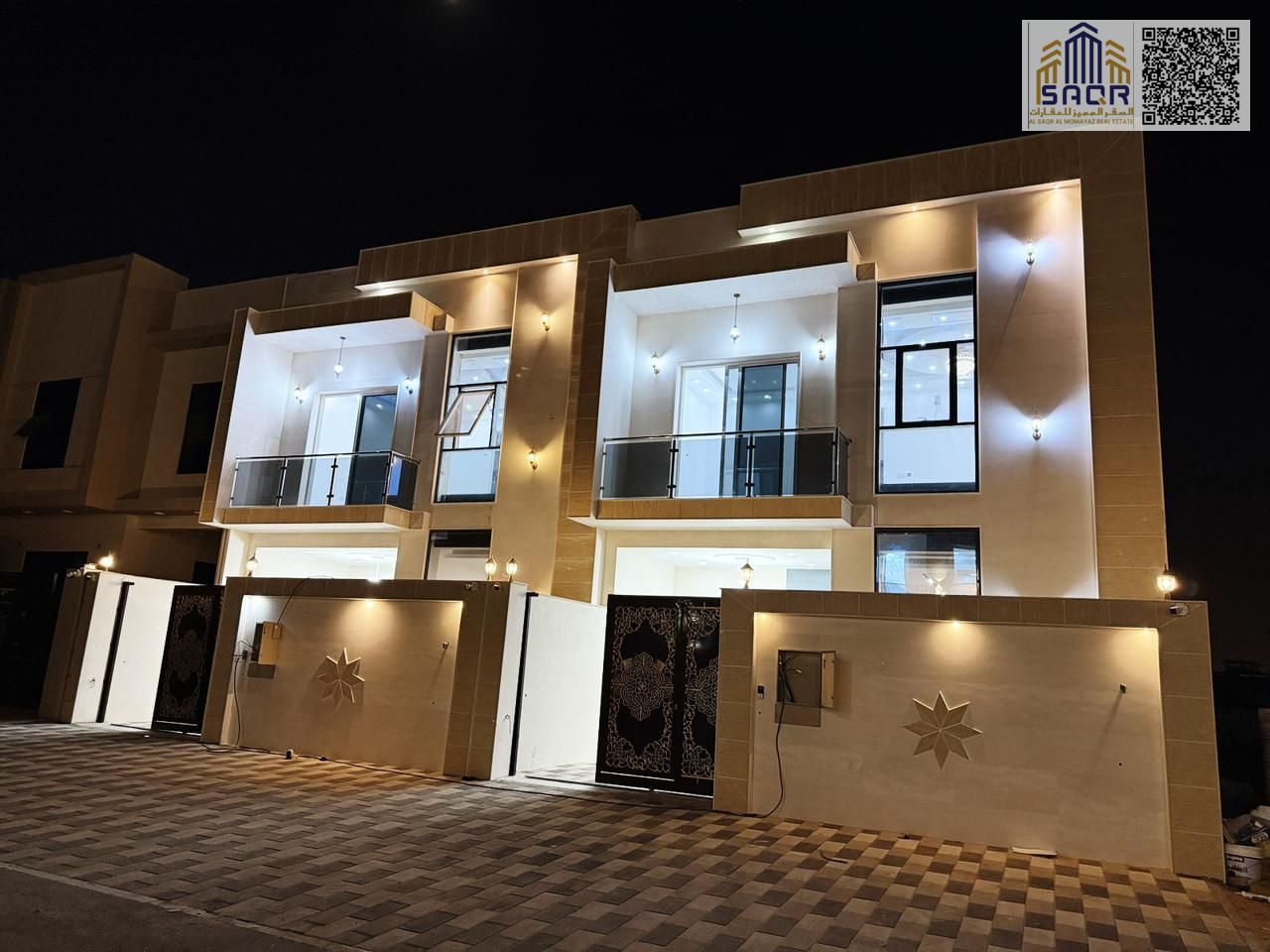 Brand new villa for rent in Al Yasmeen, Ajman. 5 master bedrooms, majlis, living room, and yard. AED 95,000.