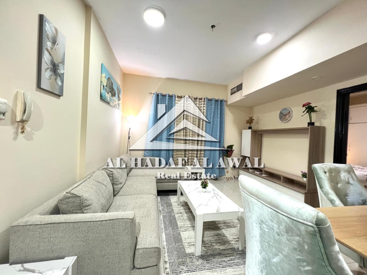 One bedroom hall in Al Taawun good finishing comfortable space quiet location close to services ready to move annual rent 5000 AED security deposit 1