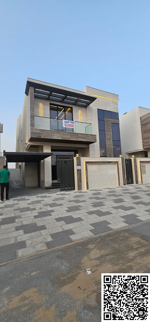 Modern villa for sale in Al Bahia area – Ajman. Excellent location on a main street. Two floors, behind the Chinese market. Land area: 3014 sq ft.