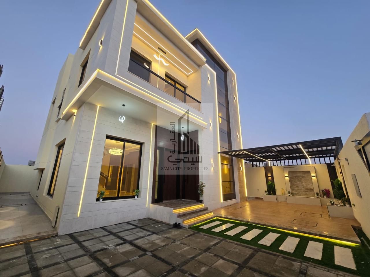 Freehold Ownership for All Nationalities Luxury Modern Design Villa for Sale Al Helio 2 - Ajman On Sheikh Mohammed Bin Zayed Road Land Area 3014 sq m Built-up Area 3000 sq m Consisting of: - 3 Master Bedrooms - Majlis - Living Room - Large Full
