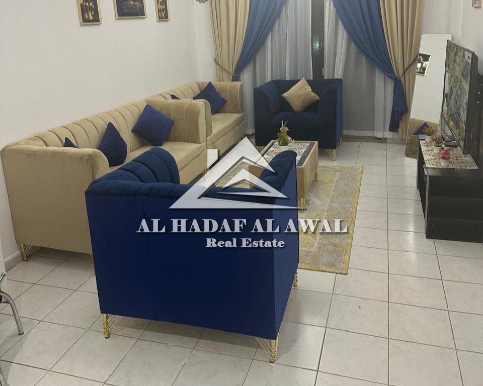 Two bedroom hall in Sharjah Al Taawun with balcony good space suitable finishing lively location close to all services ready to move annual rent 6000