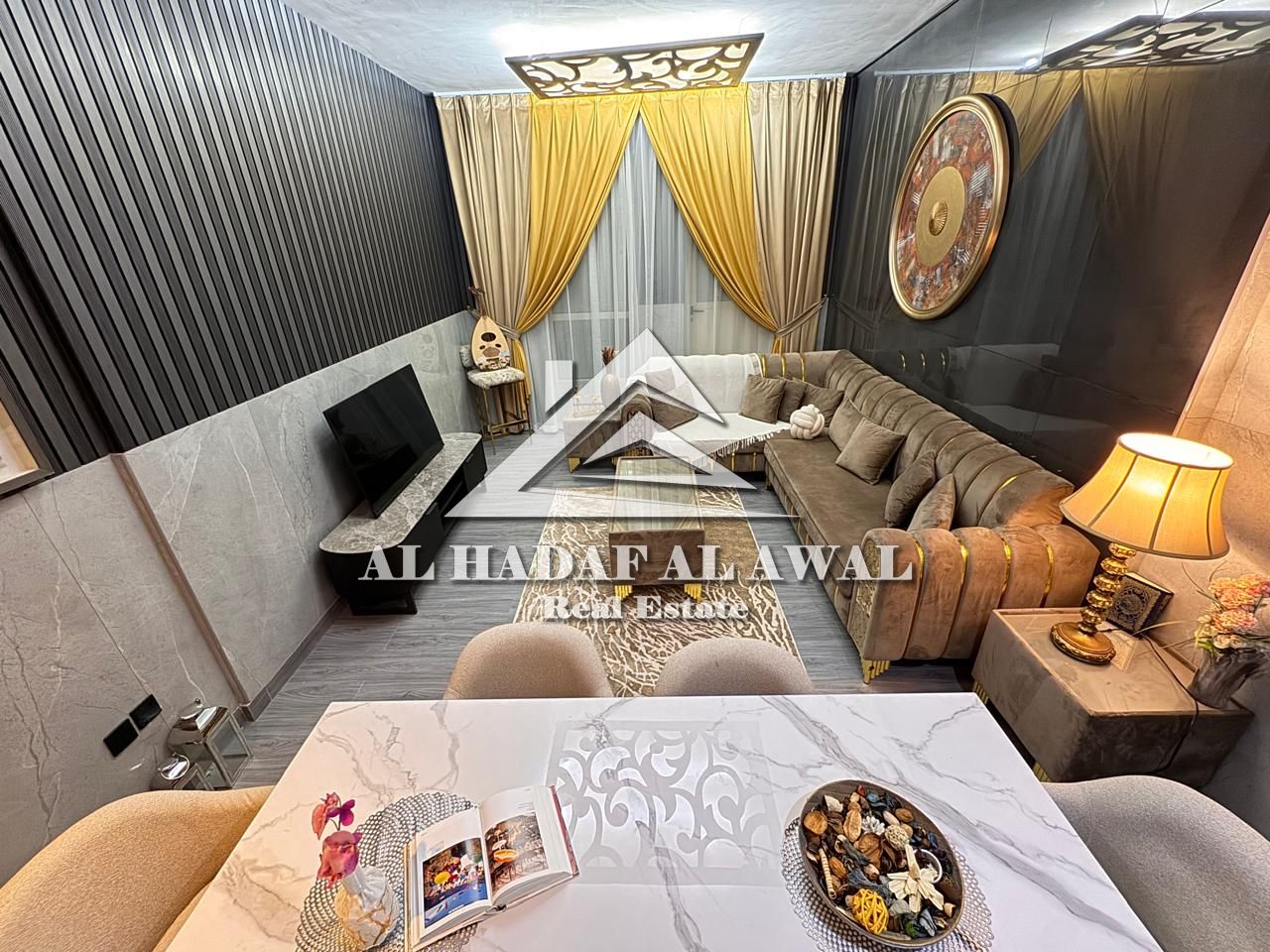 Two rooms and a living room with a balcony, Al Khan, opposite Tarboush Restaurant, 7500 with internet, 1000 security deposit