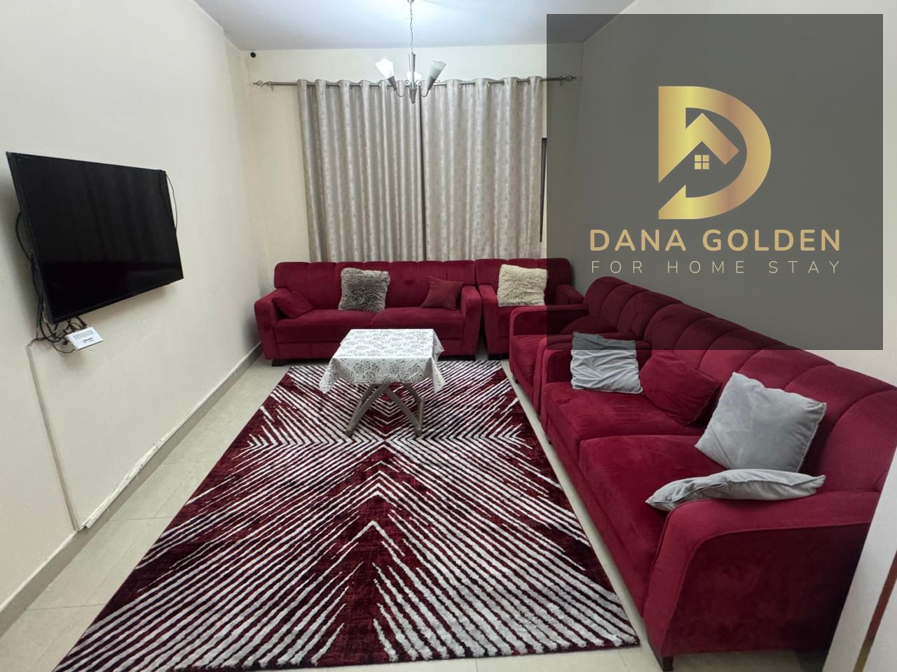 Two-bedroom apartment with a living room for rent in Al Taawun