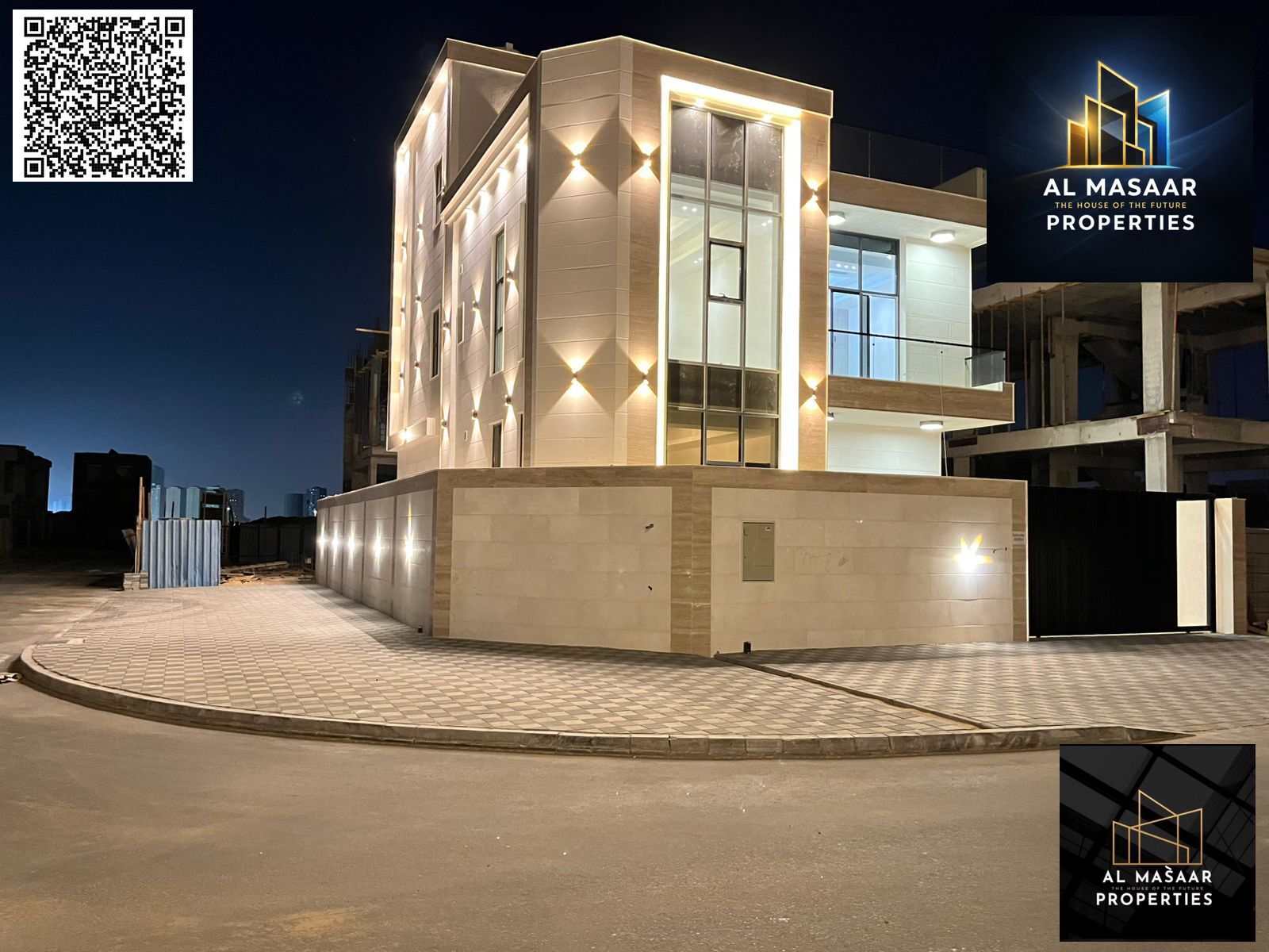 Luxury villa for sale in Al Helio 2, Ajman, 5 master bedrooms, corner of two streets, the price includes registration fees and freehold for all nation
