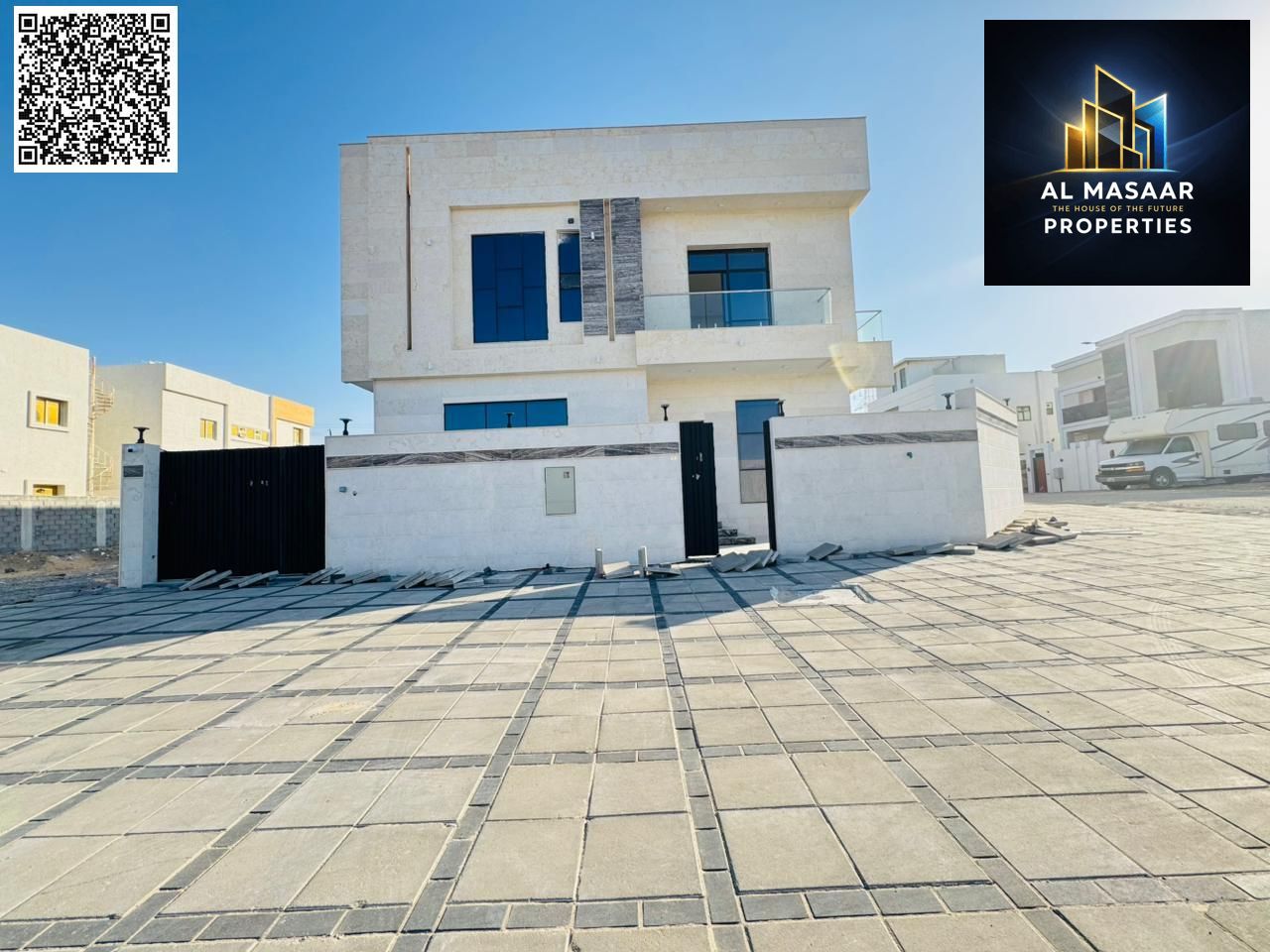 Modern villa on a corner lot with two street frontages, directly on the main road. Land area 3420 sq ft. Price negotiable.