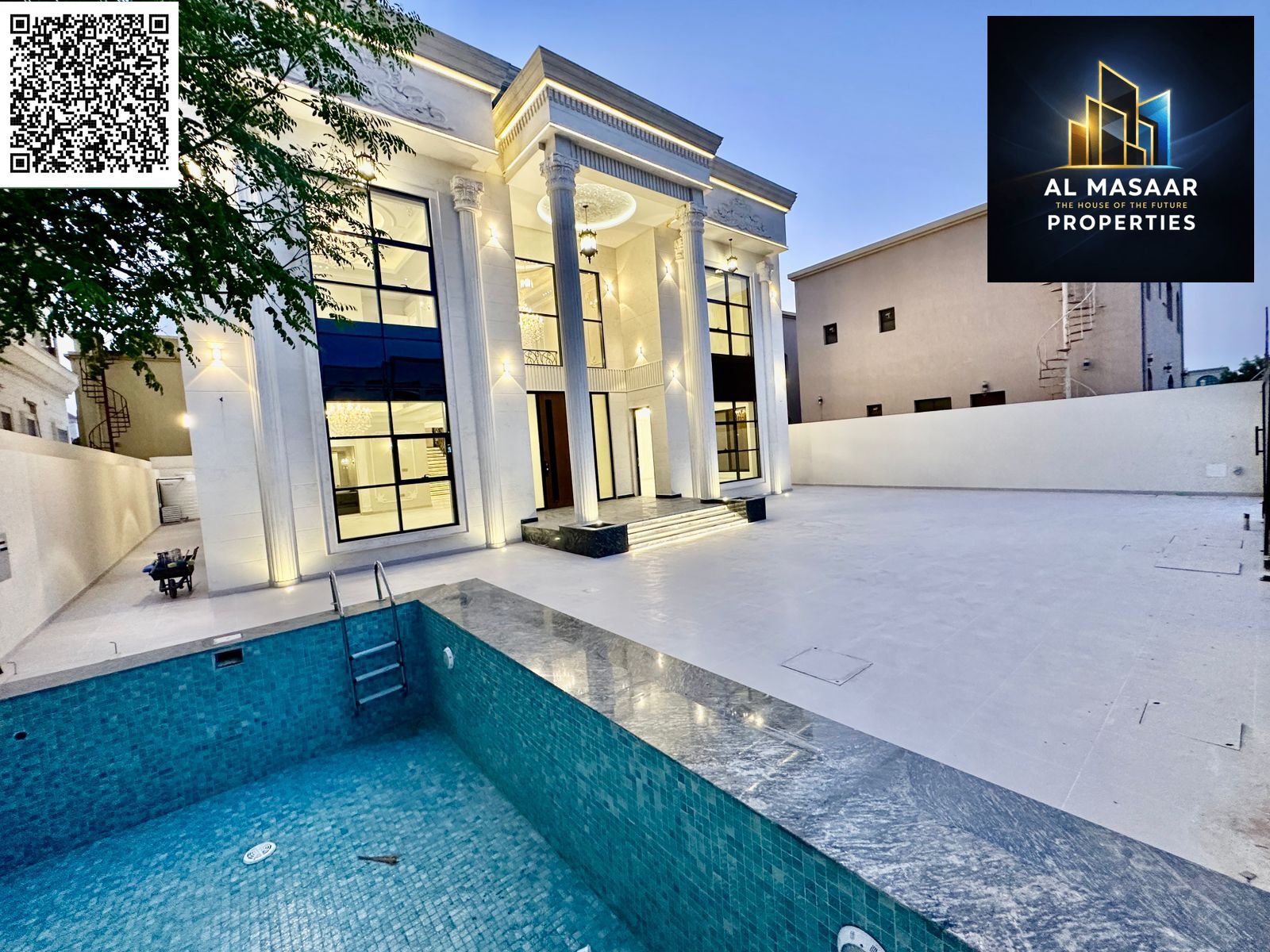 A classic-style villa under construction, featuring 6 master bedrooms, a rooftop terrace, a swimming pool, and an internal elevator. The villa has a b