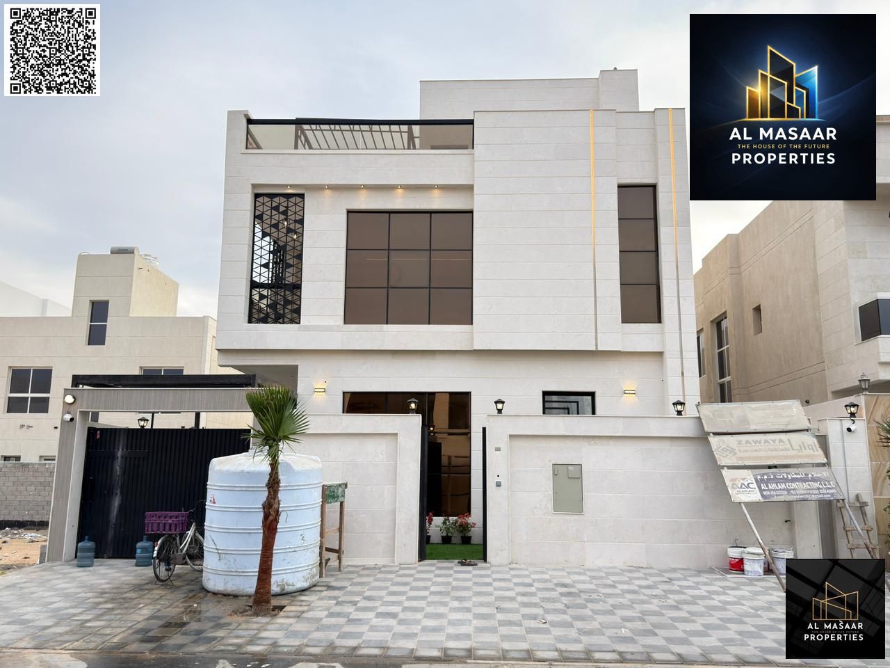 Luxury villa in Al Bahia, two floors and a rooftop with a swimming pool, ready for immediate occupancy and featuring high-end finishes. Freehold owner