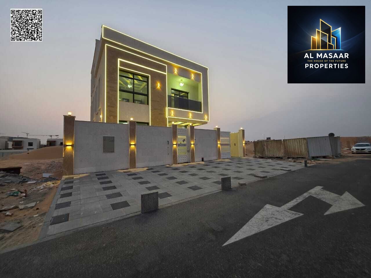 For sale in Ajman, Al Waha 1 plan, next to Azha, near the main street, 3 floors, 6 master bedrooms, a council, 2 halls, a main kitchen, two preparator