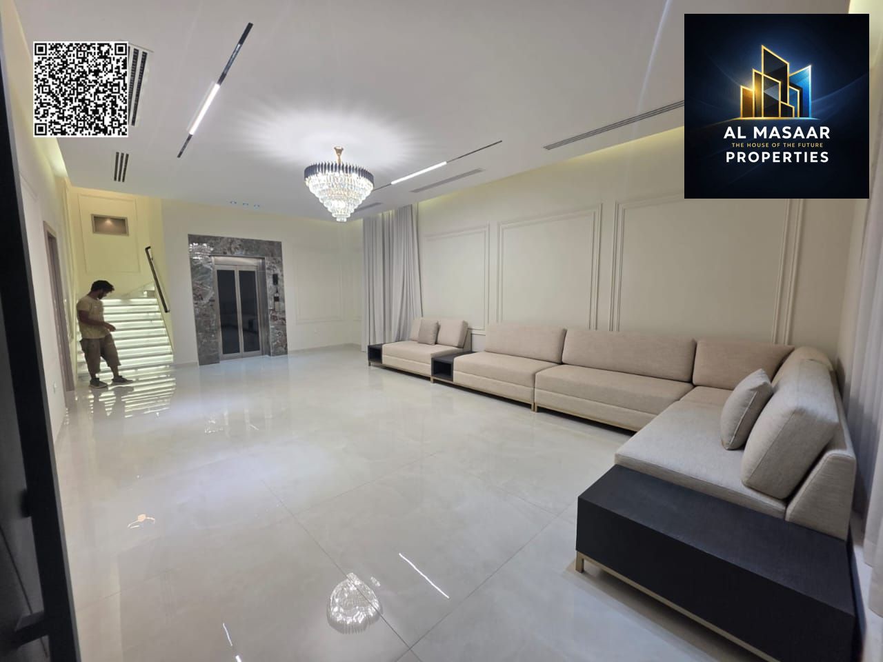 For sale in Al Zahia area, a modern villa with 4 bedrooms and a roof terrace, including registration fees, furniture, and elevator. Bank financing ava