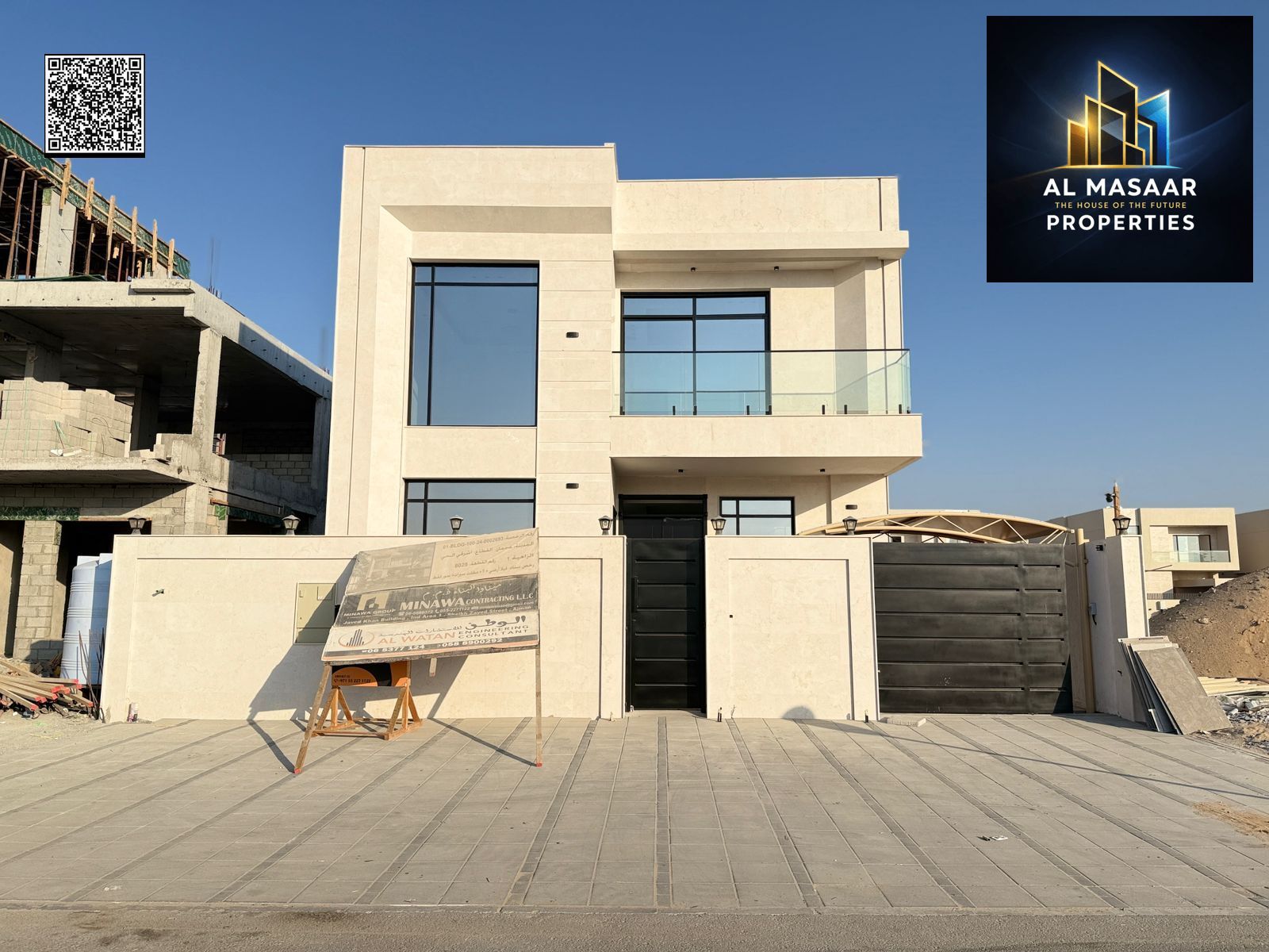 Villa for sale, registration fees included, 5 bedrooms, super deluxe finishing, attractive price, near Sheikh Mohammed Bin Zayed Road