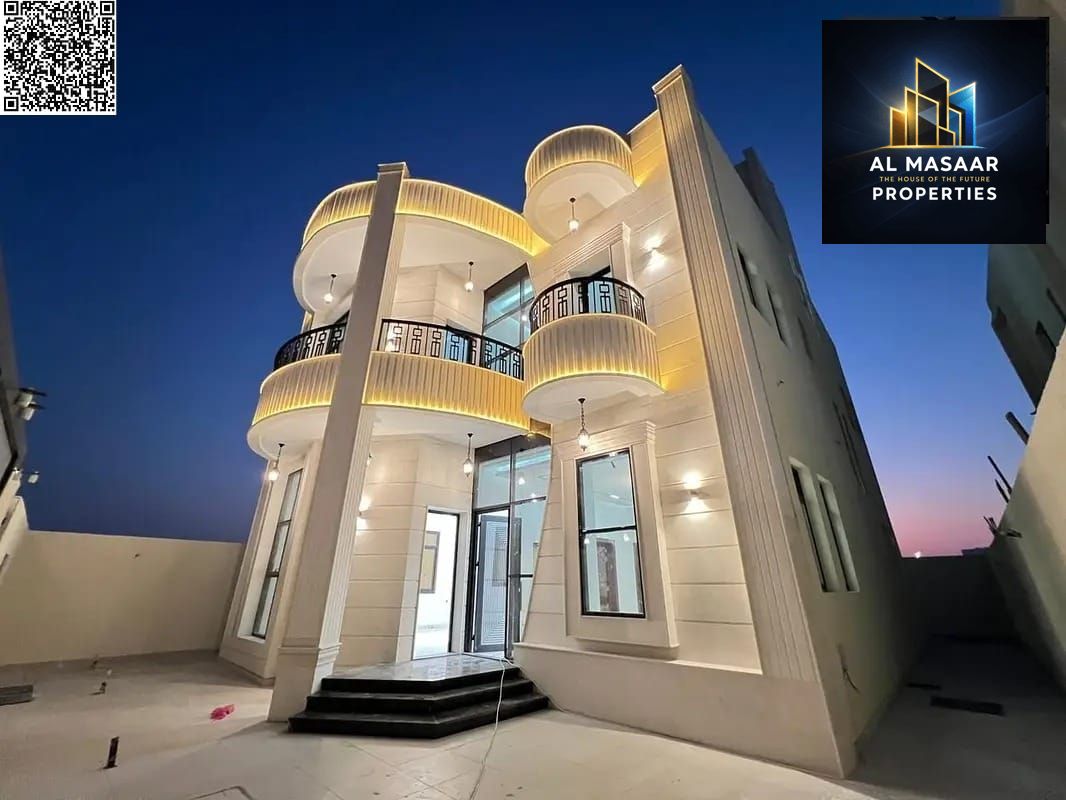 Luxury villa for sale, including registration and ownership fees. Distinctive modern design on Sheikh Mohammed Bin Zayed Road. Ground floor, first flo