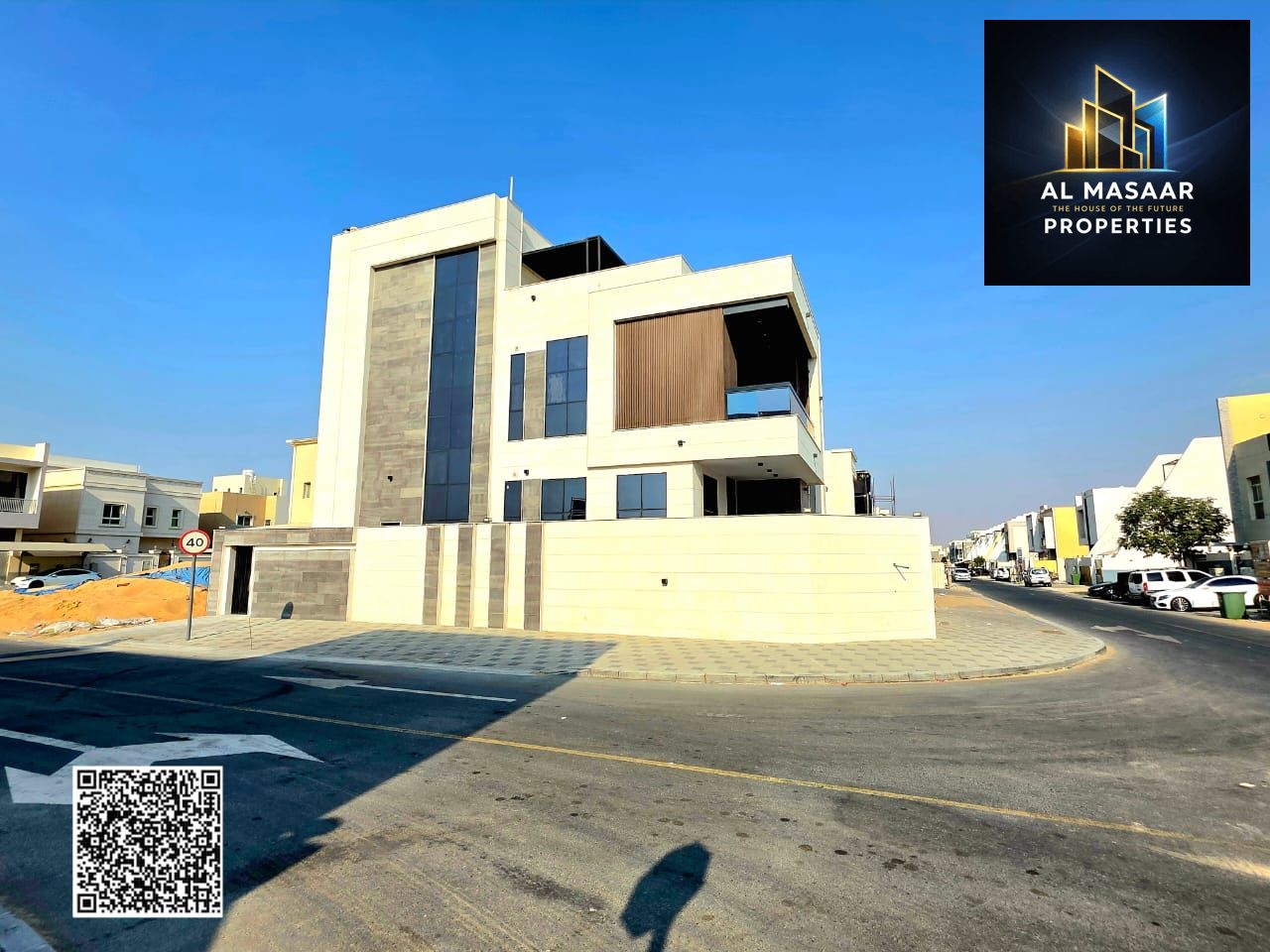 For sale: Two-story villa with a rooftop terrace and an indoor swimming pool, one of the most luxurious villas in Ajman, near Mohammed Bin Zayed Road.