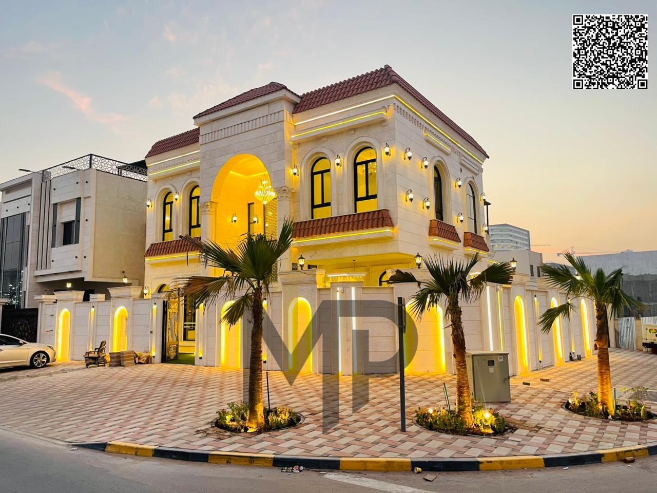 A luxurious villa with an elegant design, featuring 5 master bedrooms, combining luxury and comfort on a 4,300 sq ft plot and a spacious 4,500 sq ft b
