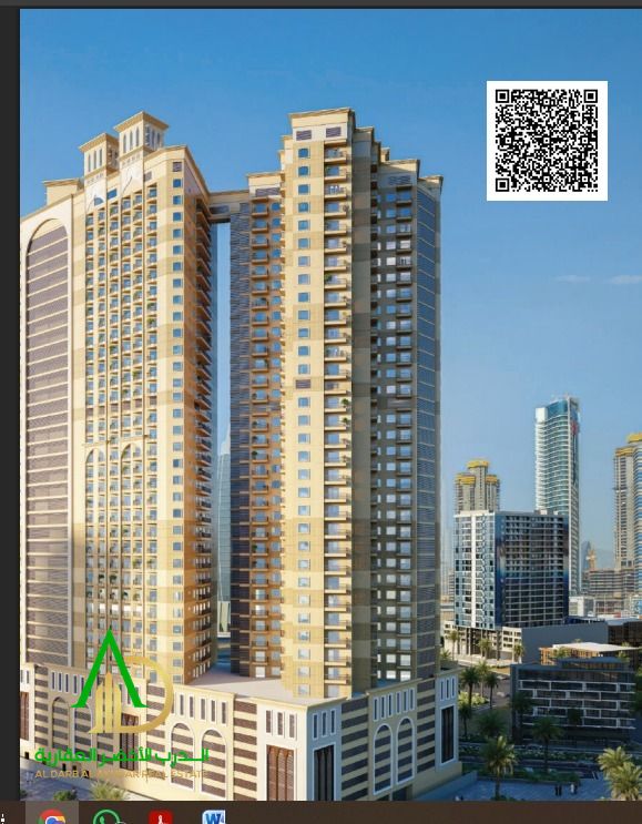 Two bedrooms and a living room in the most beautiful and modern project in Ajman, Burjeel Tower in Al Rashidiya 1 area, overlooking Ajman Creek, with