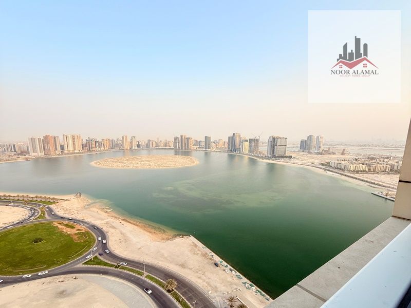 Sharjah Al Khan, three bedrooms and a living room, first occupancy, fully furnished with super deluxe hotel-style furniture.