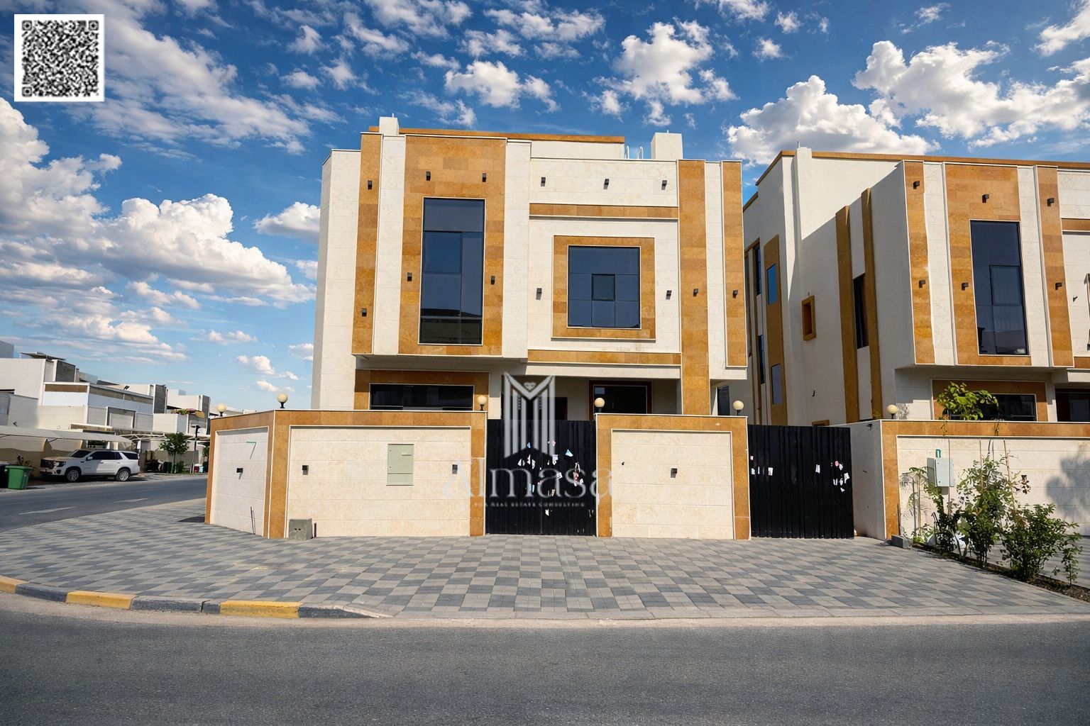 Corner villa for sale in Al Zahya, offering an exceptional and strategic location directly on a main road, providing high visibility