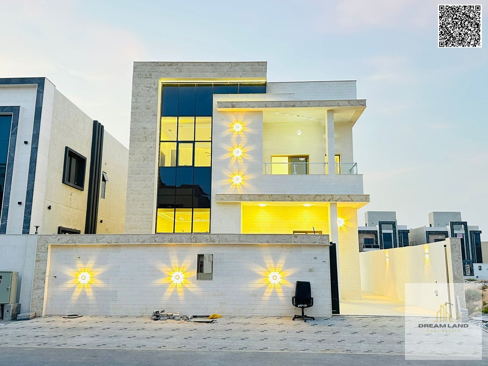For rent in Al Zahia, a villa with 4 rooms, a living room, a kitchen, and a maid’s room, designed by Abu Khalifa