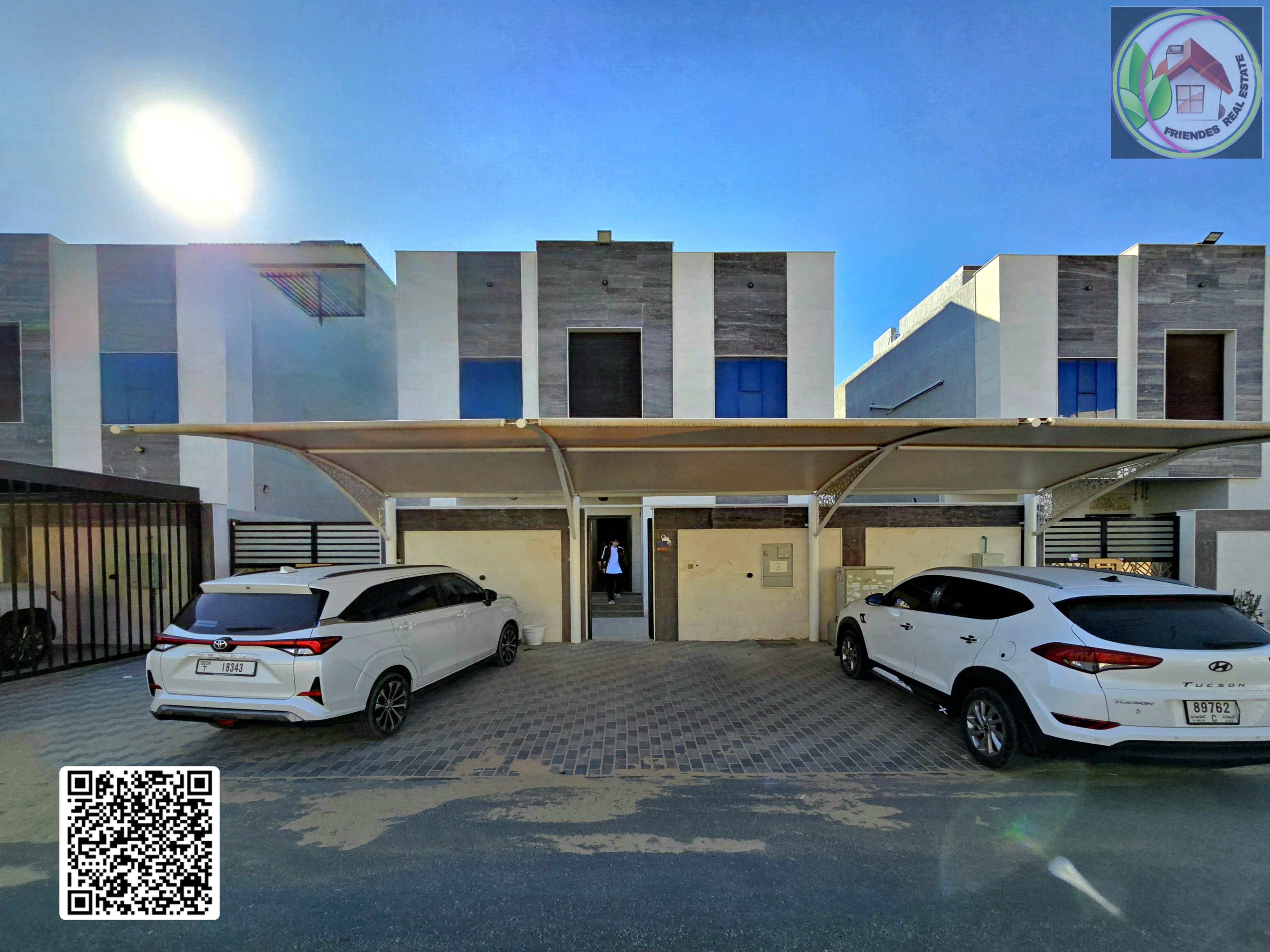 Furnished 3-story villa for rent in Al Yasmin, 6 master bedrooms with an internal roof terrace