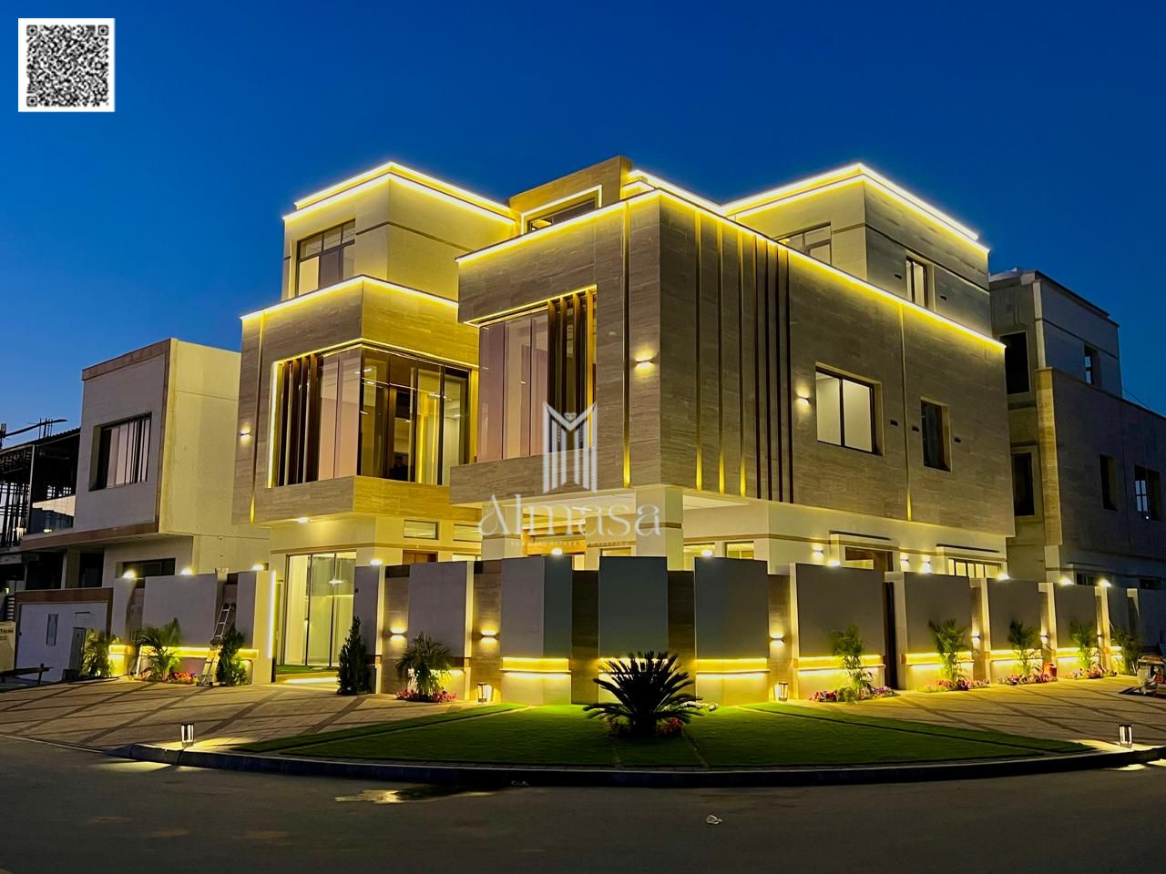 Luxury VIP three-storey corner villa on two streets located in Al Yasmeen, behind Al Hamidiya Park