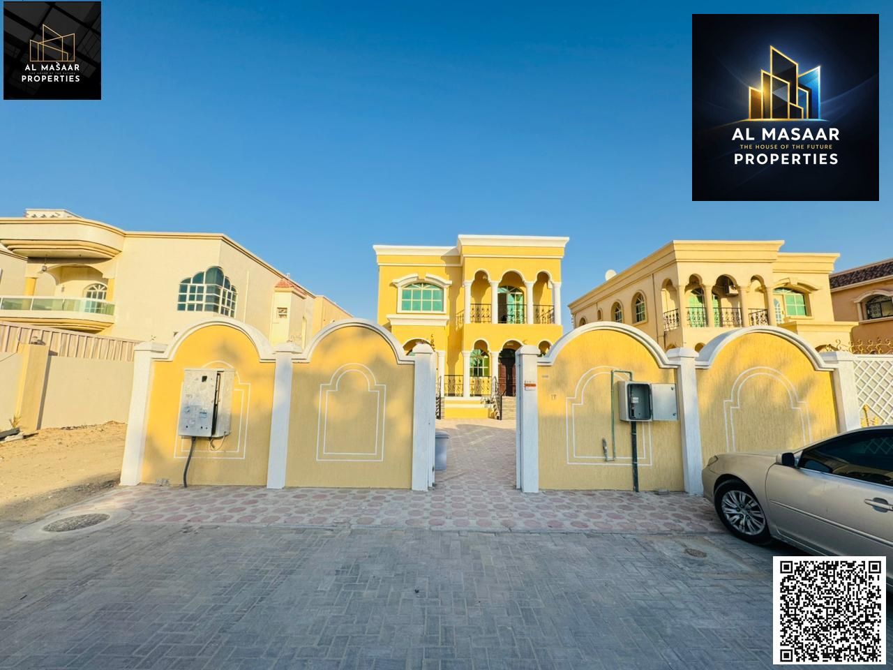 Villa in Al Rawda, directly behind the mosque and close to Sheikh Ammar Street. Large area, freehold ownership, includes electricity, water, and air c
