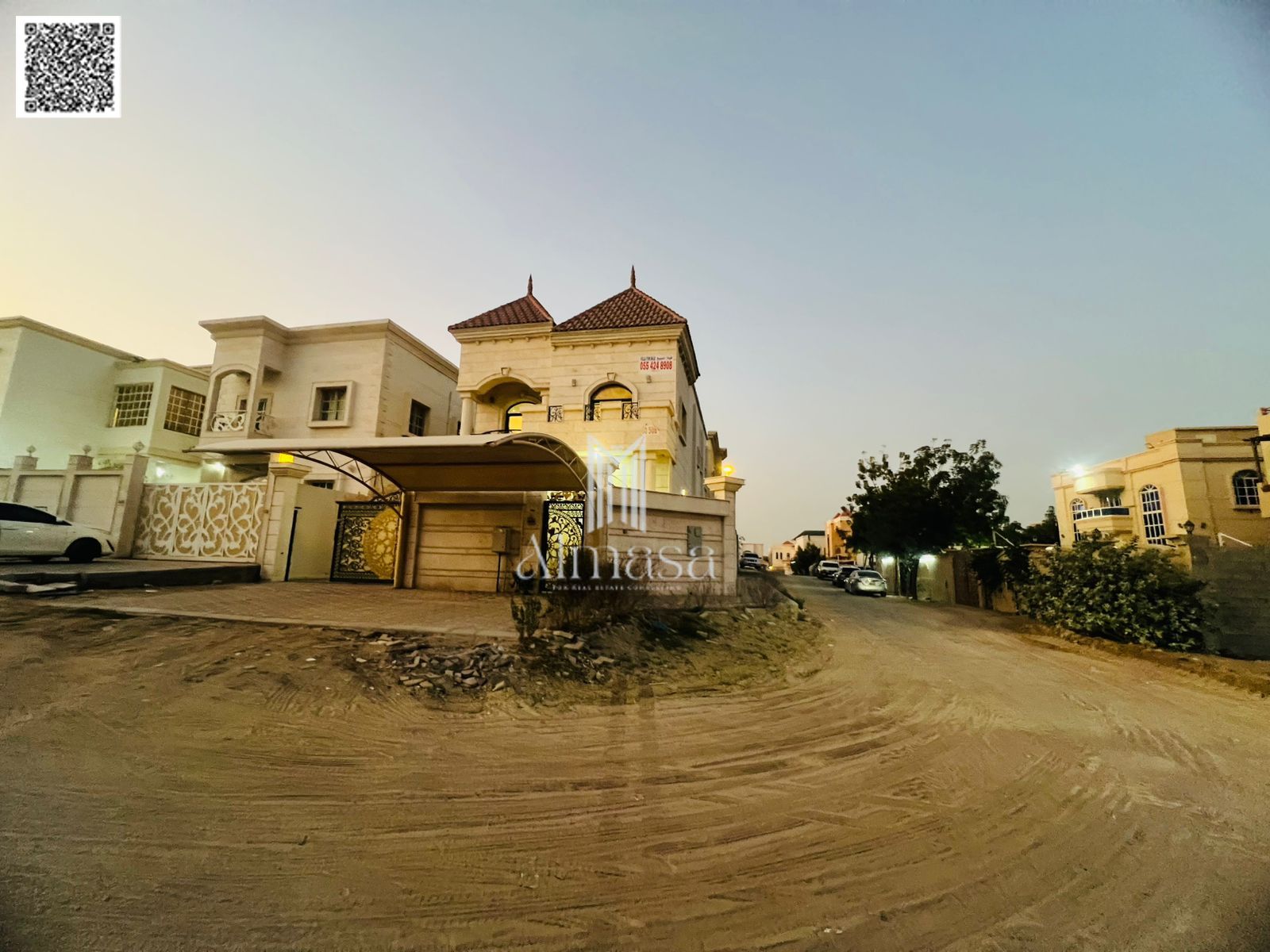 Own a luxury corner villa for sale — corner of two streets, classic stone facade, Al Muwaihat 1 — Ajman