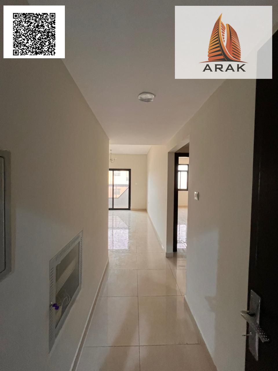 A new one-bedroom apartment is available for annual rent in Al Jurf 3. The unit includes a bathroom and balcony, a separate living room, and central