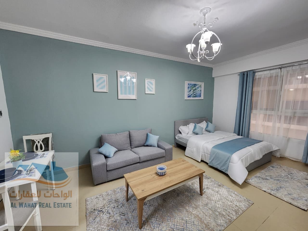 Furnished studio apartment for monthly rent in Ajman, in an excellent location and at a great price. The price is 3500 AED, including all bills and pa