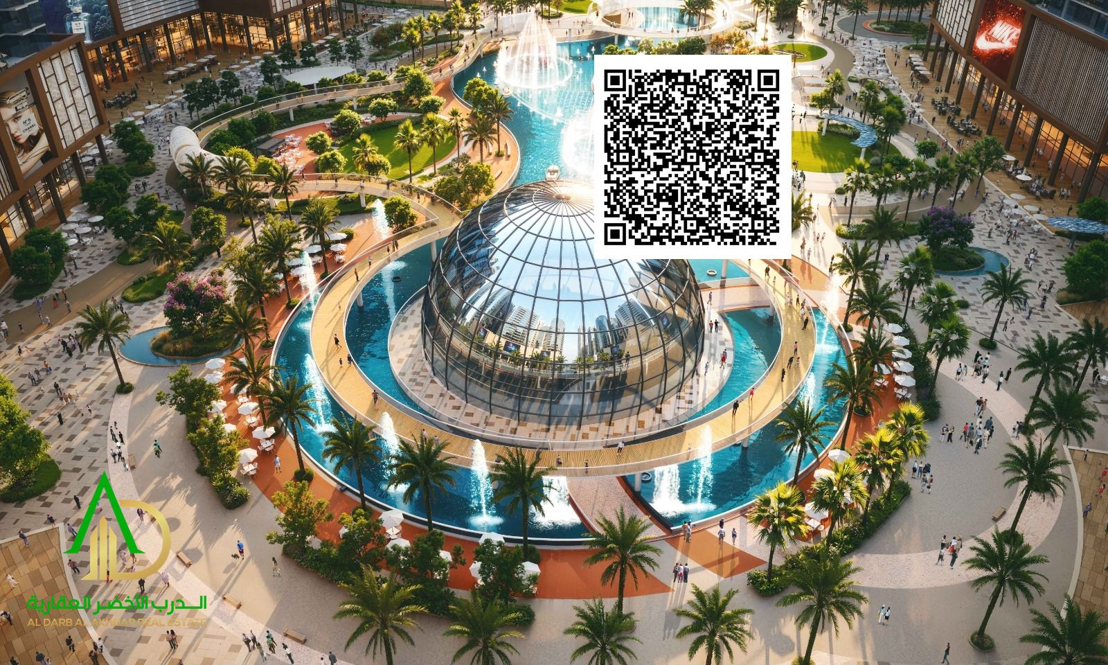 1BHK apartment with a living room overlooking the crystal lagoon in fully serviced integrated community Tiger Downtown Ajman featuring elegant modern