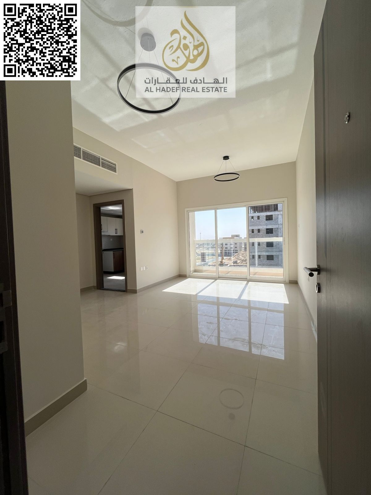 Two bedrooms, a living room, and three bathrooms in Al Jurf 3, near Mohammed Bin Zayed Road. Large area.
