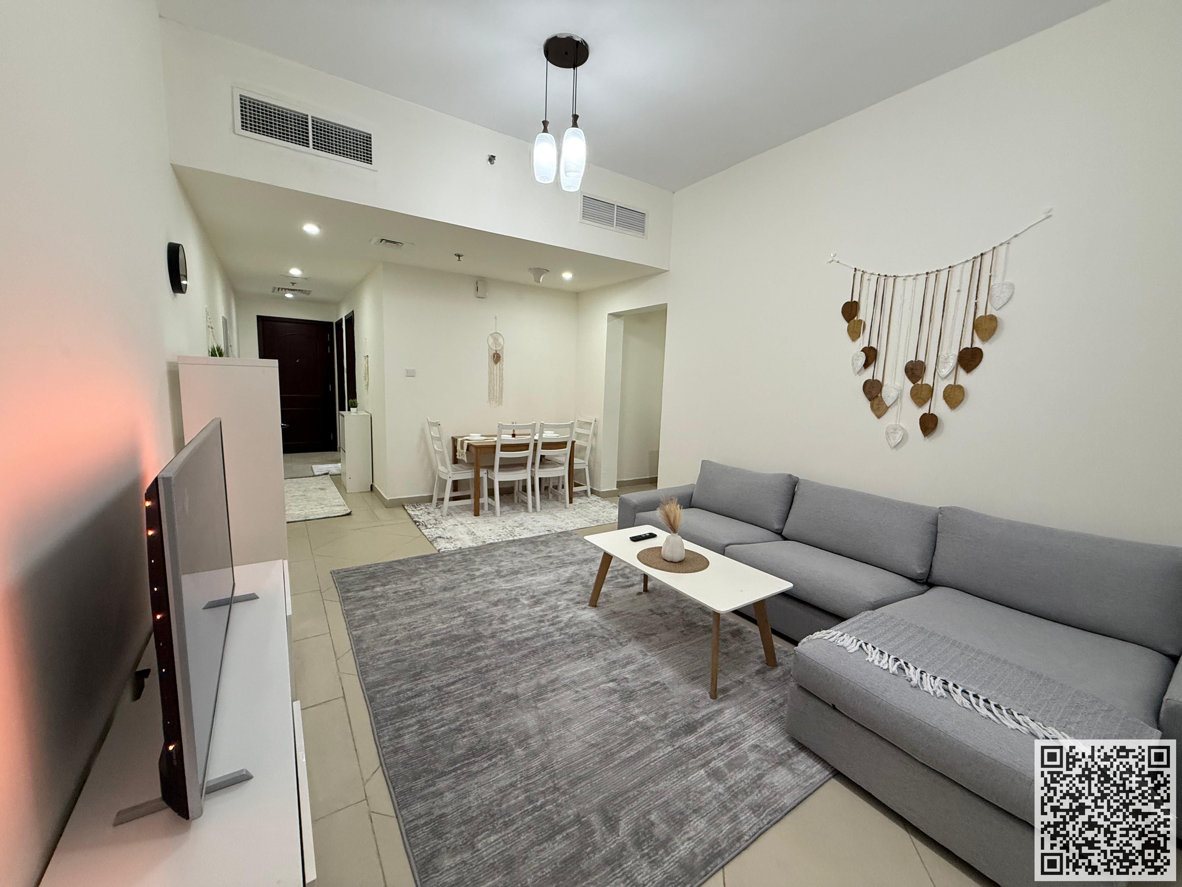 One-bedroom apartment with a living room Fully furnished for monthly rent in Ajman, Al Nuaimiya 1, Al Shurooq Towers.